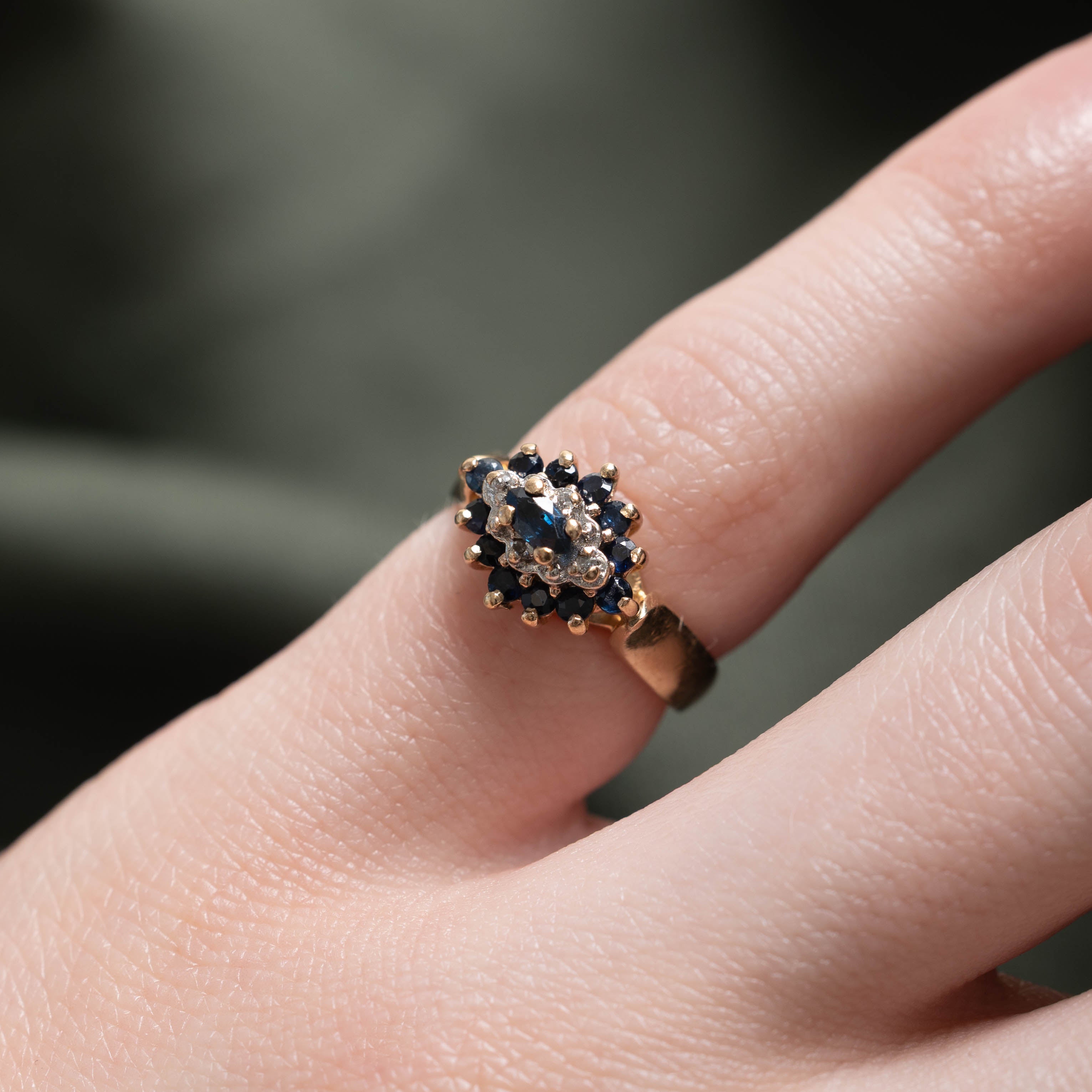 10k Sapphire & Diamond Petal Cluster Marquise Ring | 0.40ctw, 0.02 | SZ 2.25