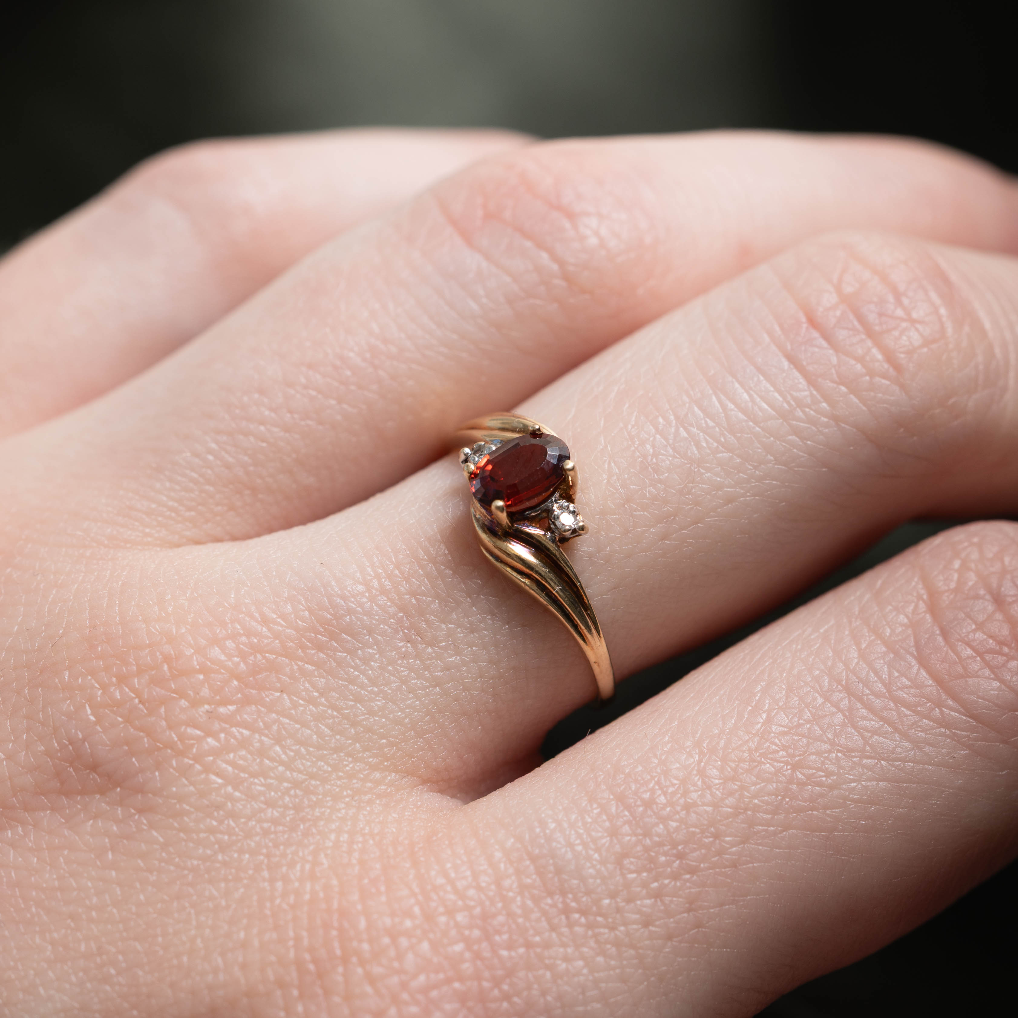Garnet & Diamond Grooved Bypass Ring | 0.46ct, 0.02ctw | SZ 6
