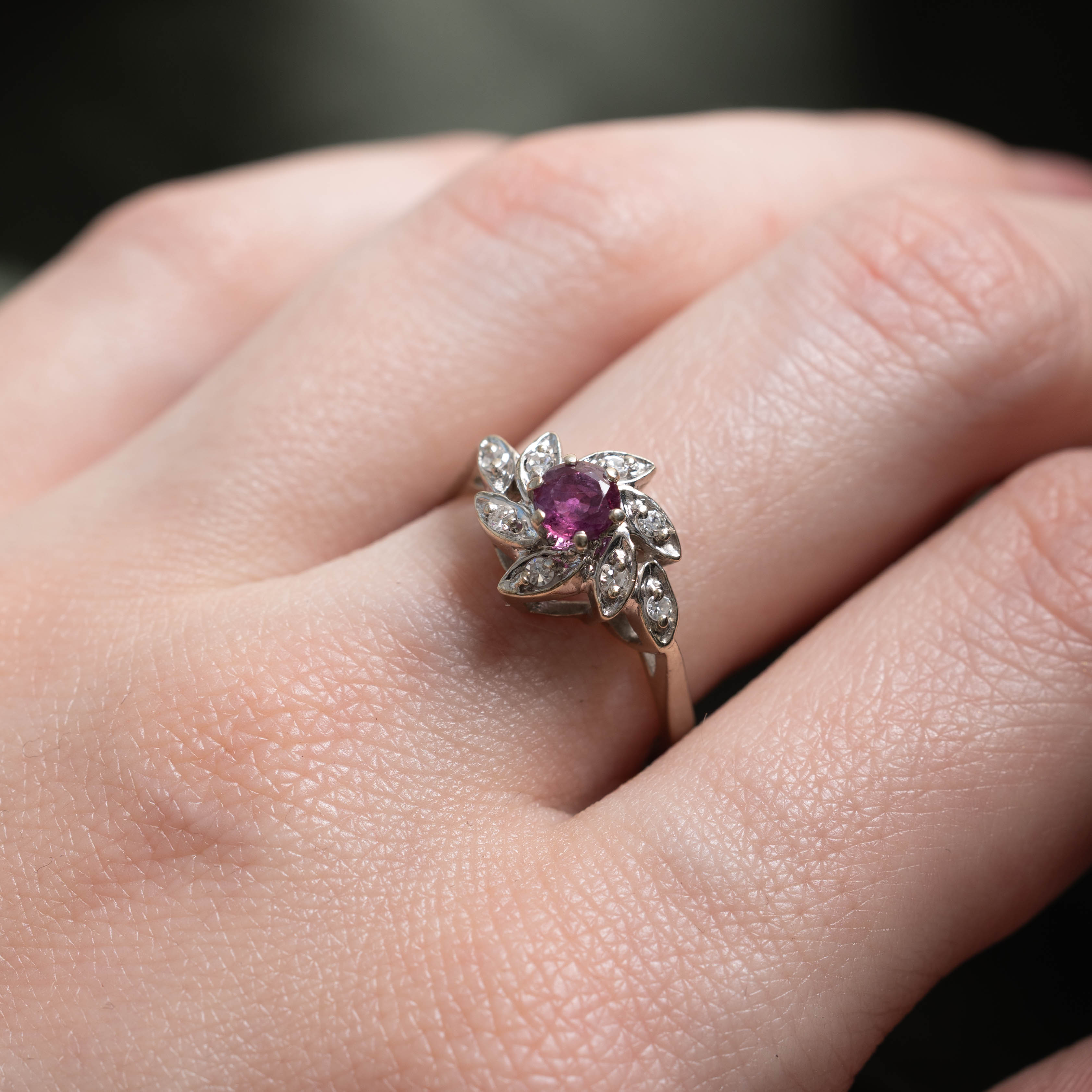 Ruby & Diamond Cluster Ring | 0.45ct, 0.08ctw | SZ 6.75