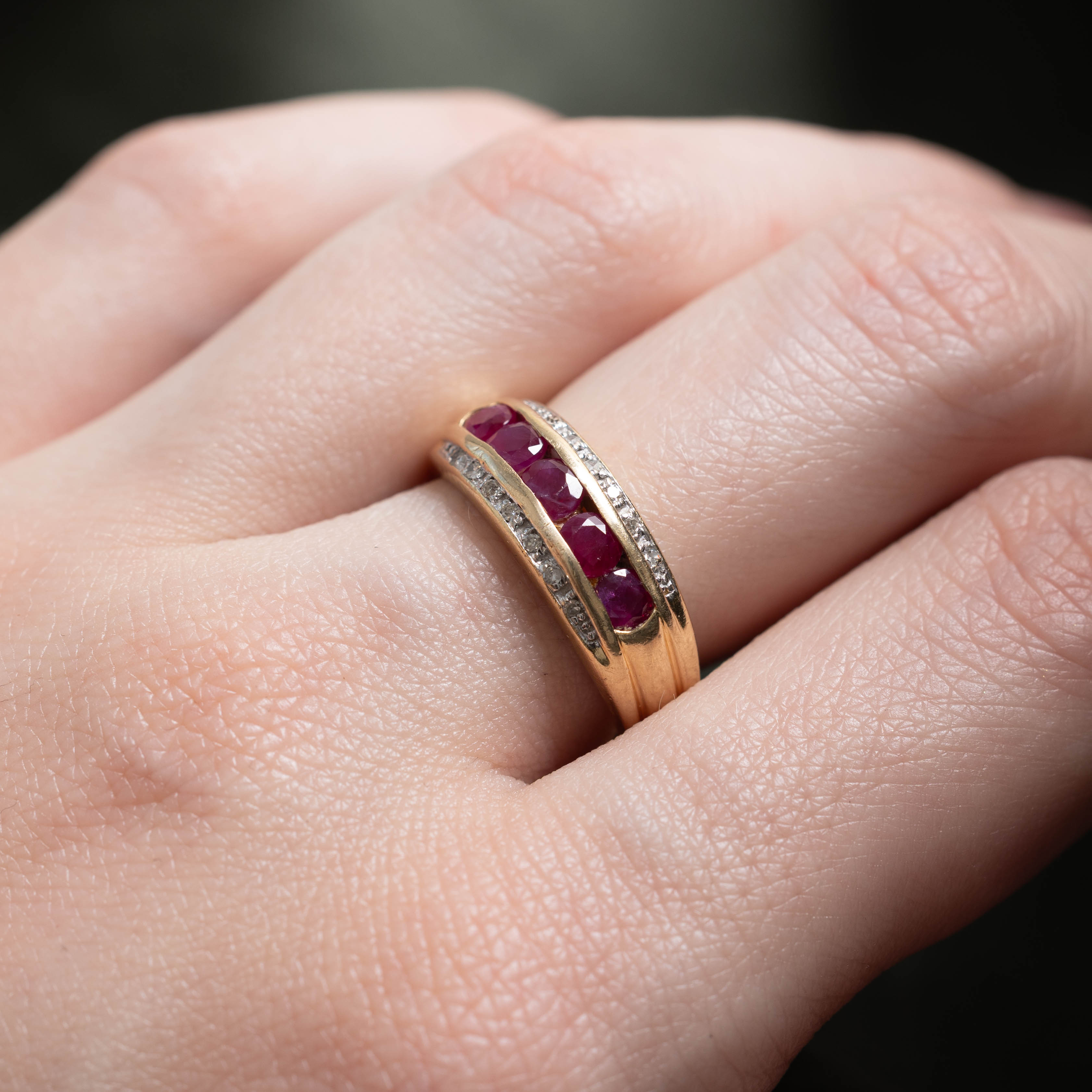 14k Channel Set Ruby & Diamond Ring | 0.85ctw, 0.07ctw | SZ 7.25