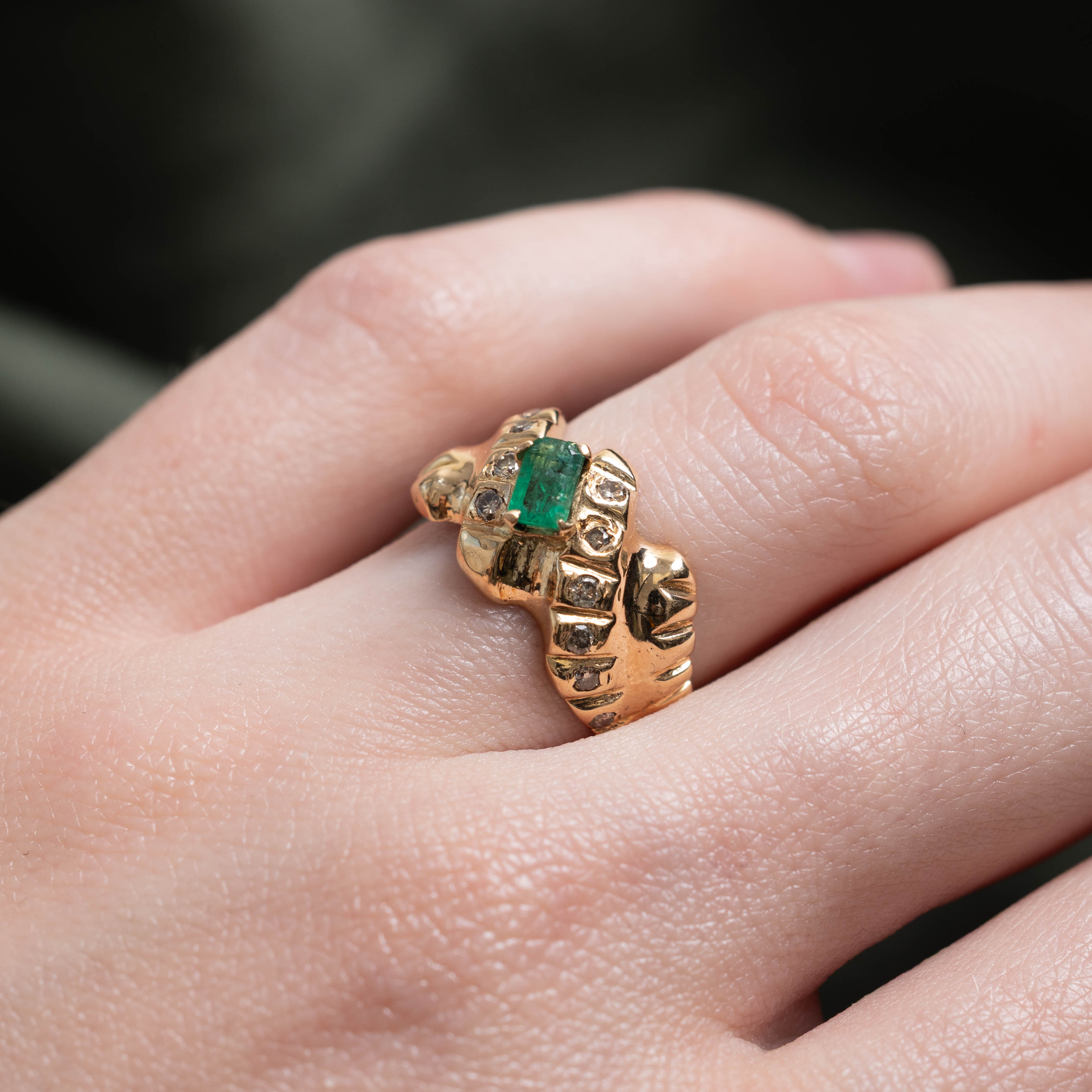18k Emerald & Diamond Wave Cocktail Ring | 0.21ct, 0.24ctw | SZ 5.5