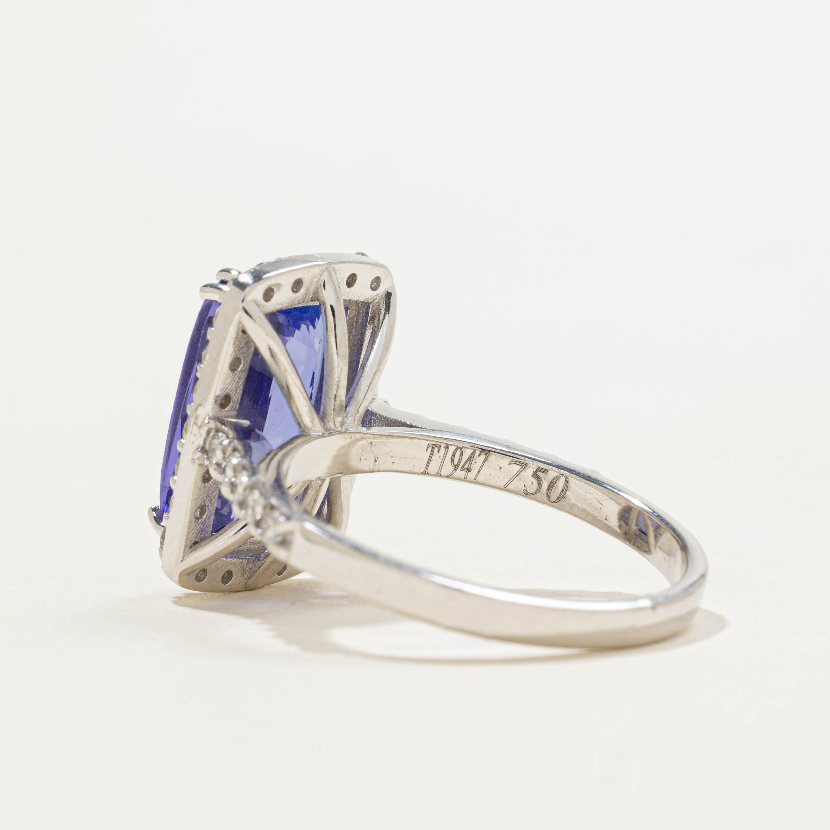 18k Cushion Cut Tanzanite & Diamond Halo Ring | 0.68ctw, 5.00ct | SZ 8.5