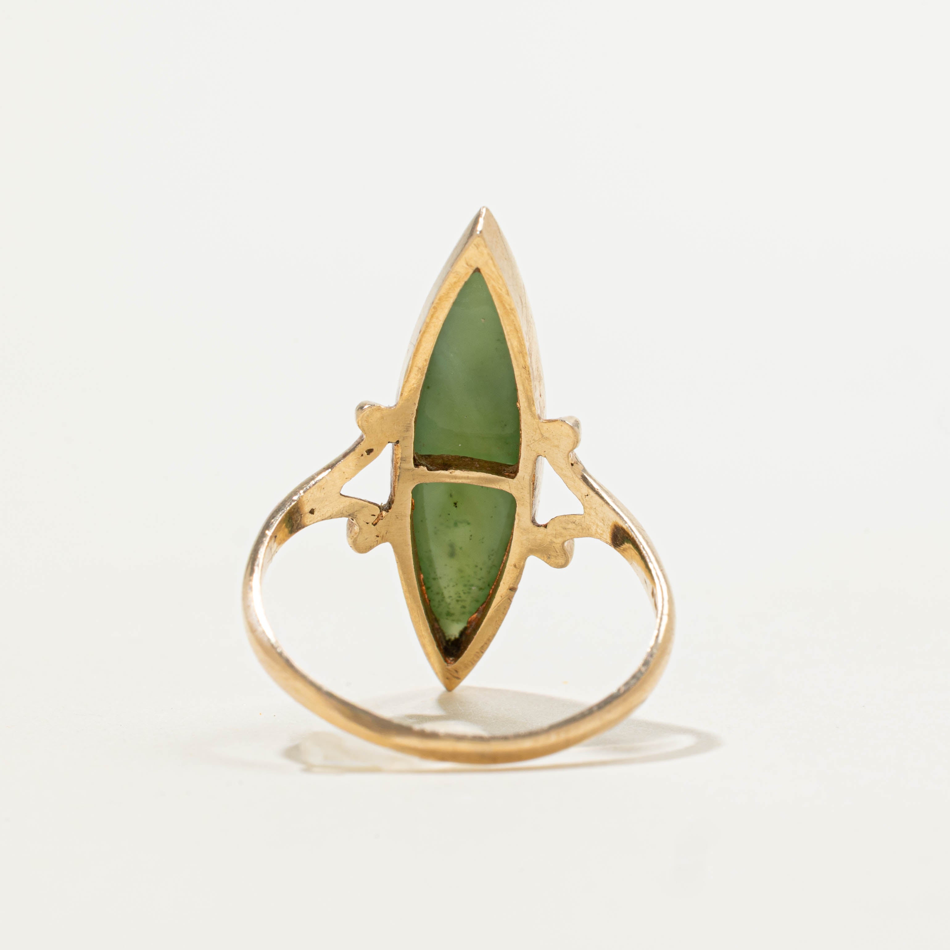 10k Nephrite Jade Split Navette Ring | 5.40ct | SZ 7.5