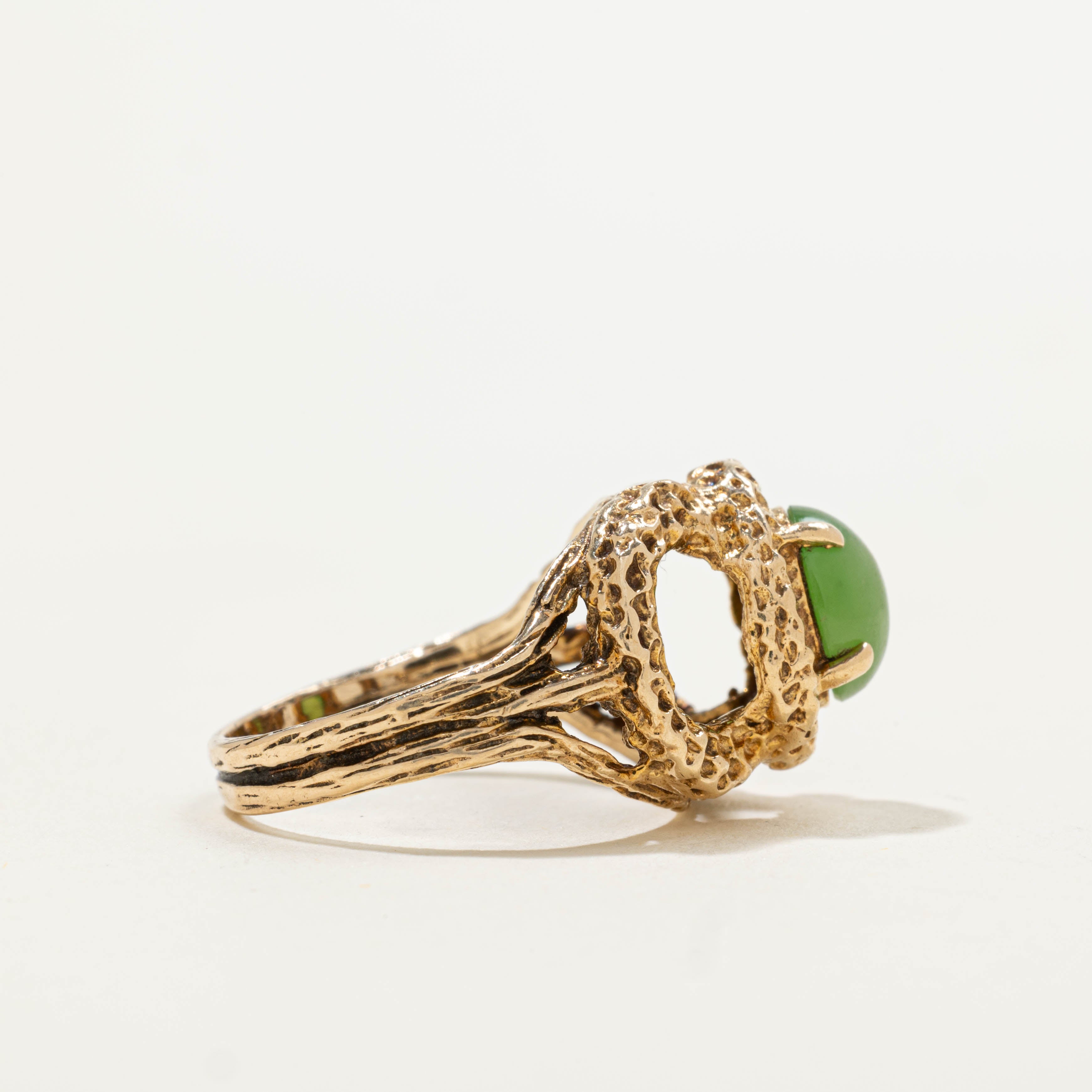 12k Nephrite Jade Nuggety Split Shank Ring | 1.85ct | SZ 5.75