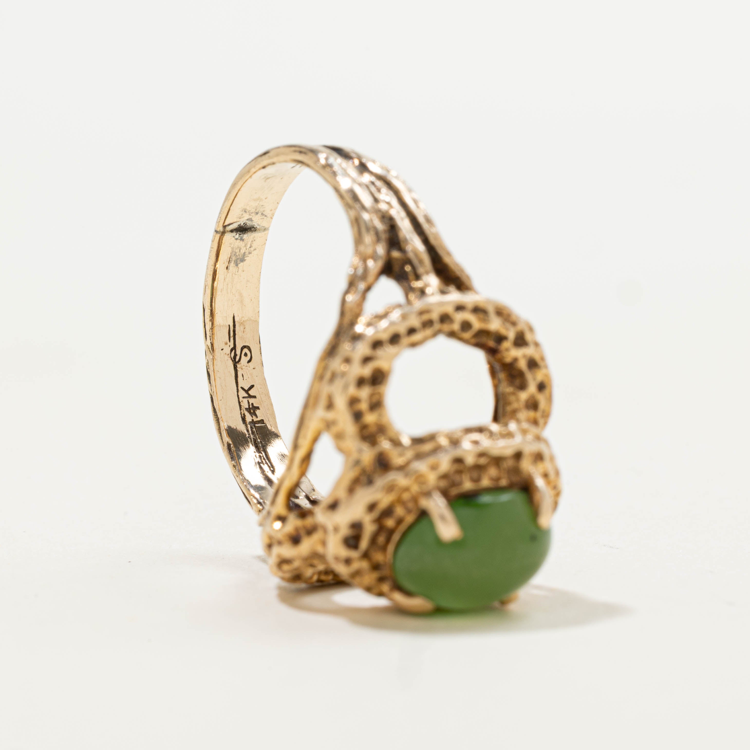 12k Nephrite Jade Nuggety Split Shank Ring | 1.85ct | SZ 5.75
