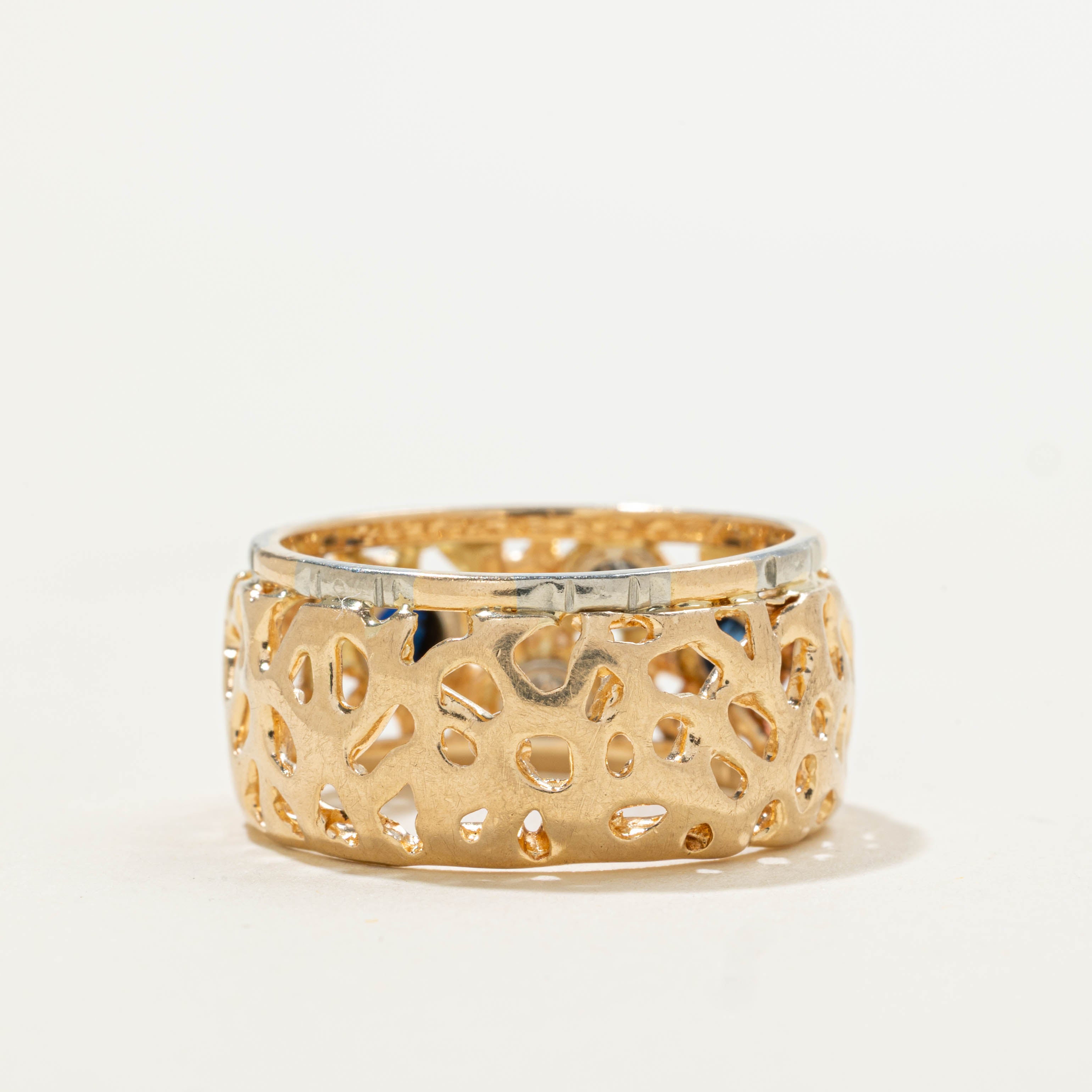 14k Scattered Sapphire & Diamond Openwork Cigar Band | 0.35ctw, 0.10ctw | 10.00mm | SZ 7.25