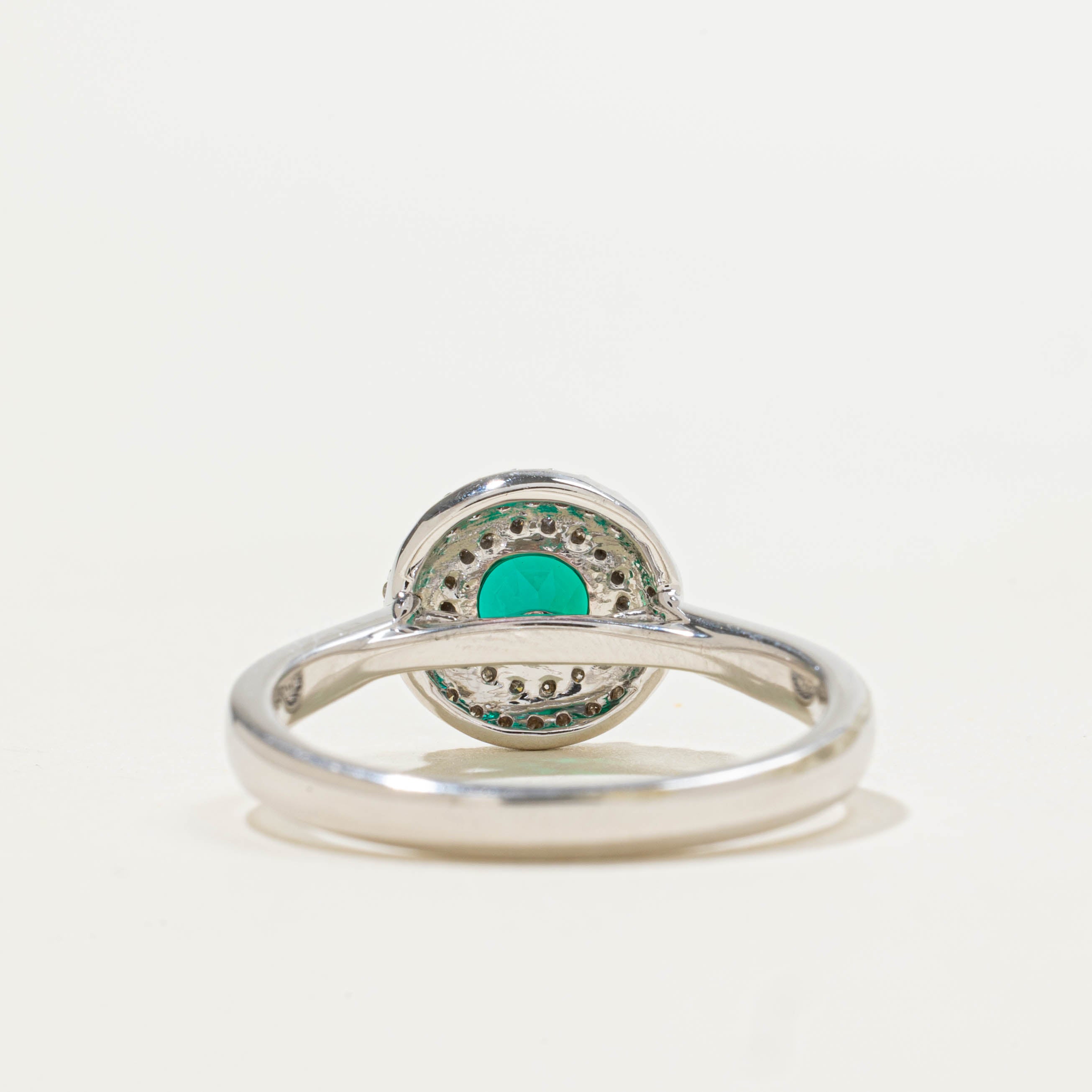 10k Synthetic Emerald & Diamond Halo Ring | 0.40ct, 0.12ctw | SZ 7.25