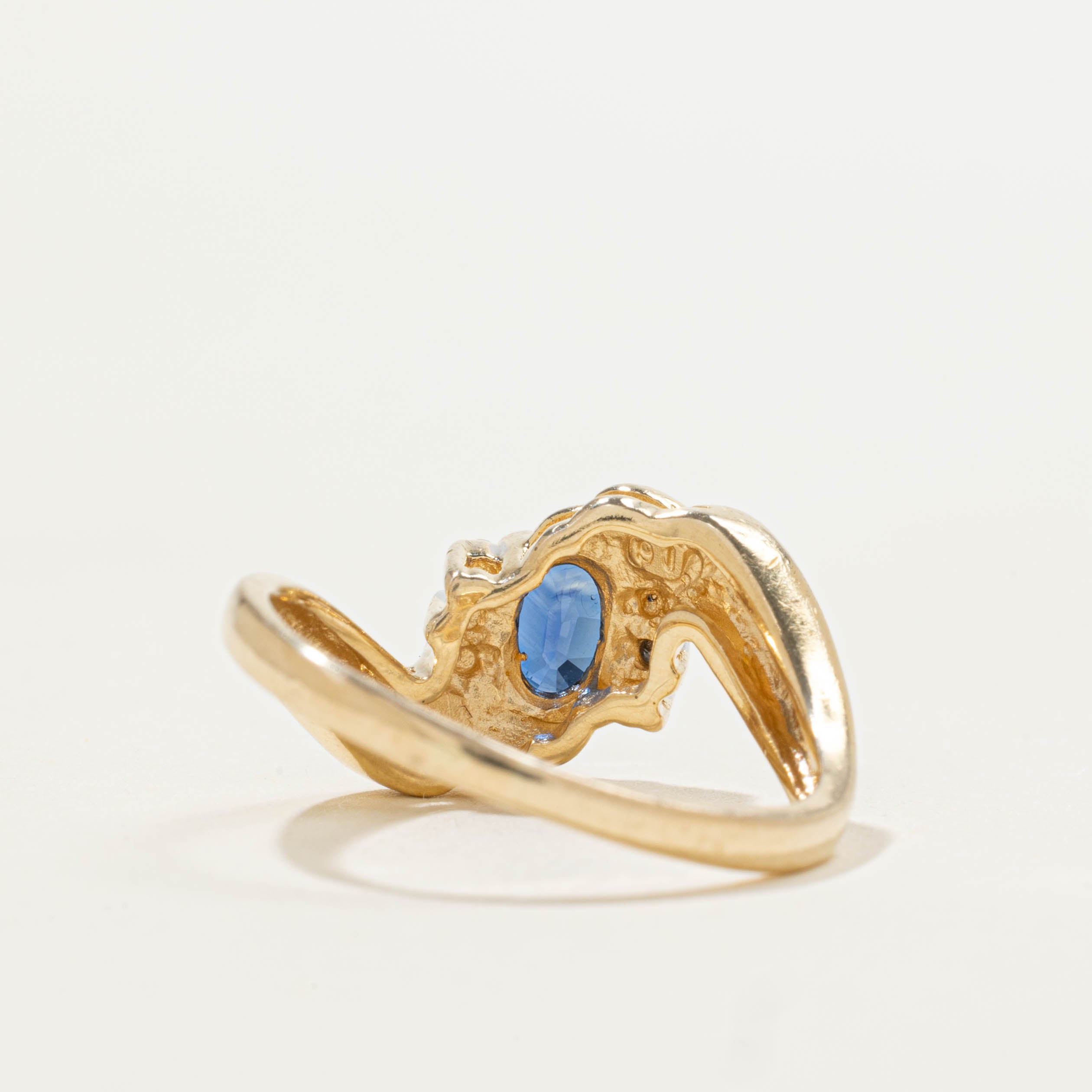 14k Sapphire & Diamond Grooved Bypass Ring | 0.50ct, 0.05ctw | SZ 5.75