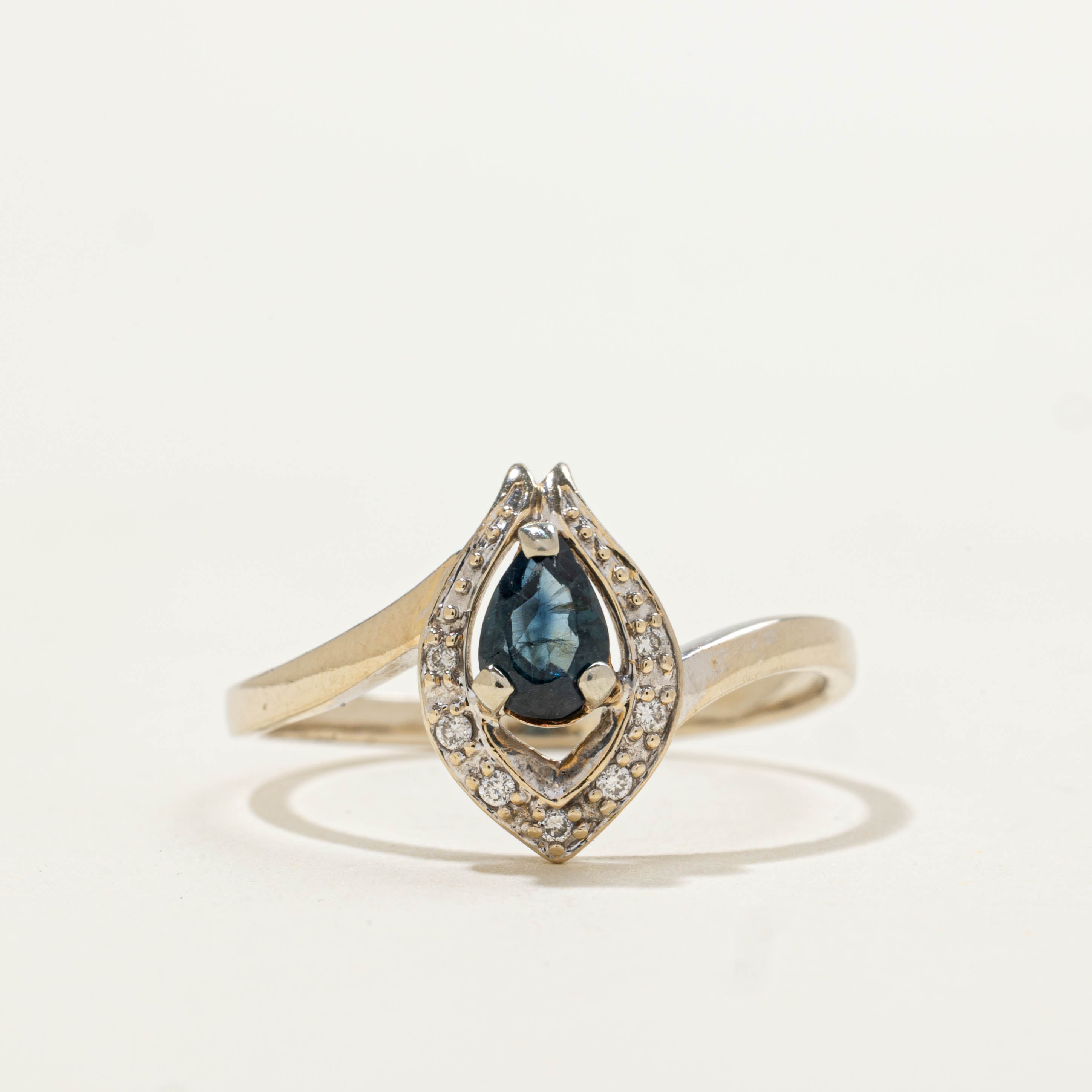 18k Sapphire & Diamond Horseshoe Bypass Ring | 0.40ct, 0.07ctw | SZ 8.25
