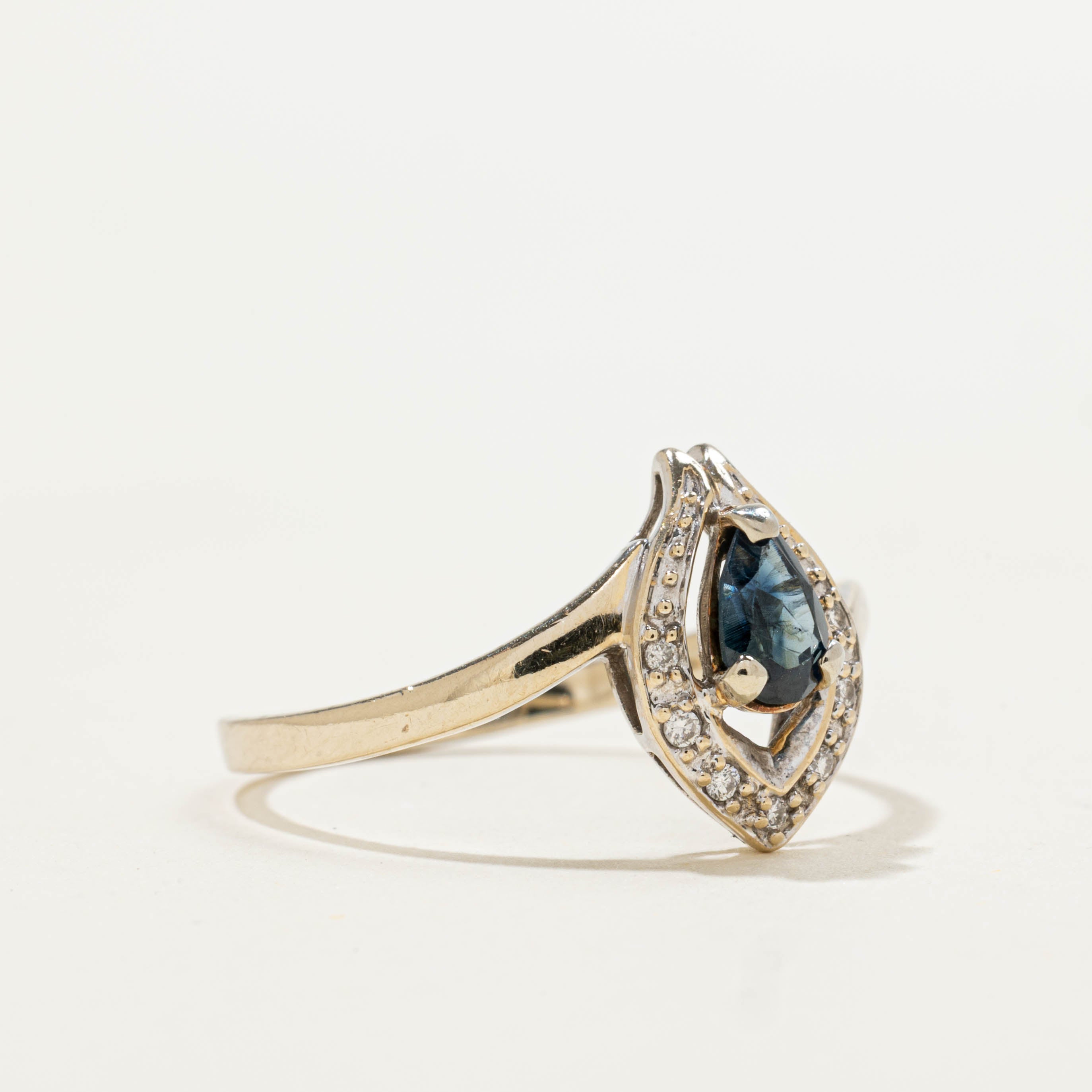 18k Sapphire & Diamond Horseshoe Bypass Ring | 0.40ct, 0.07ctw | SZ 8.25