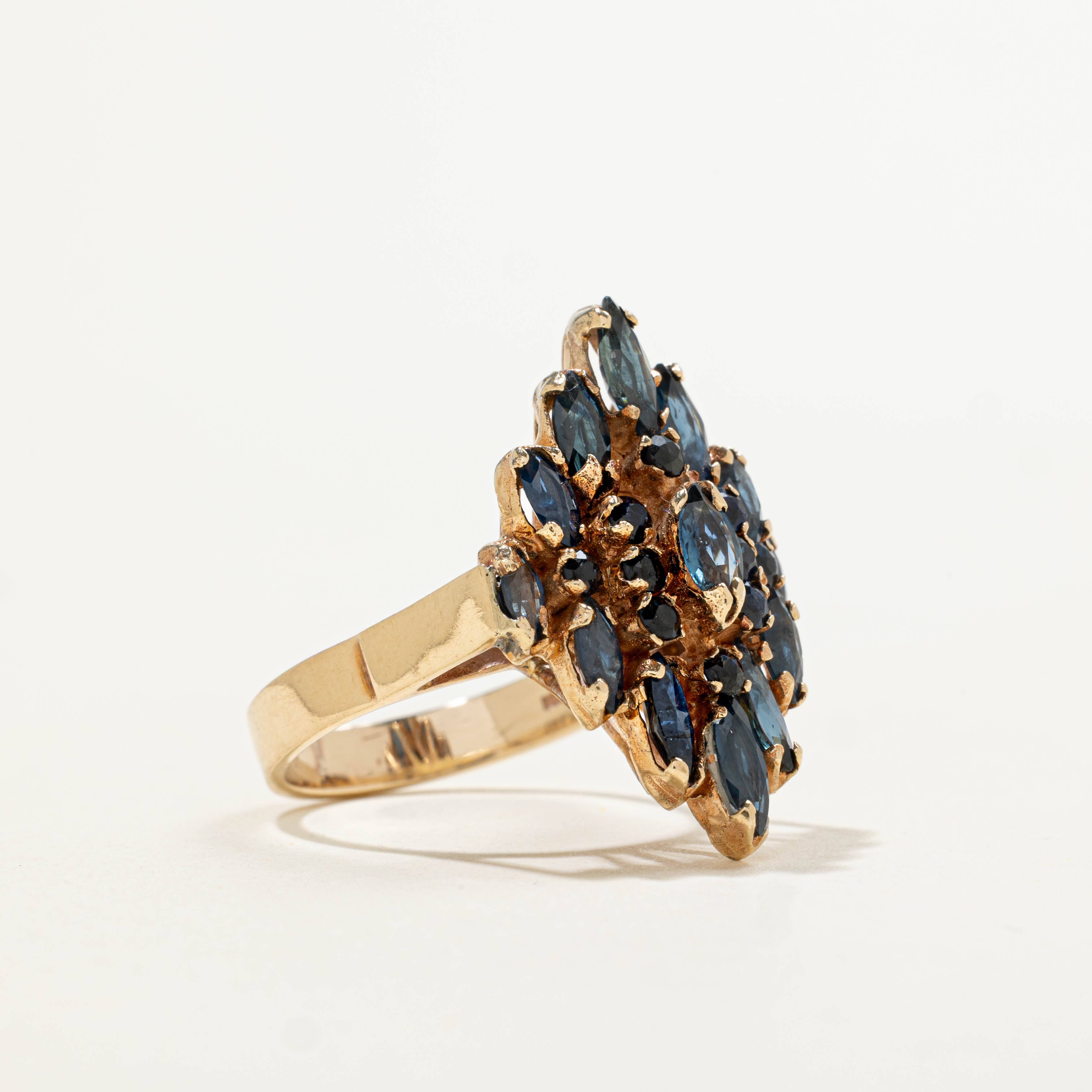 10k Scattered Sapphire Navette Ring | 2.30ctw | SZ 6.5
