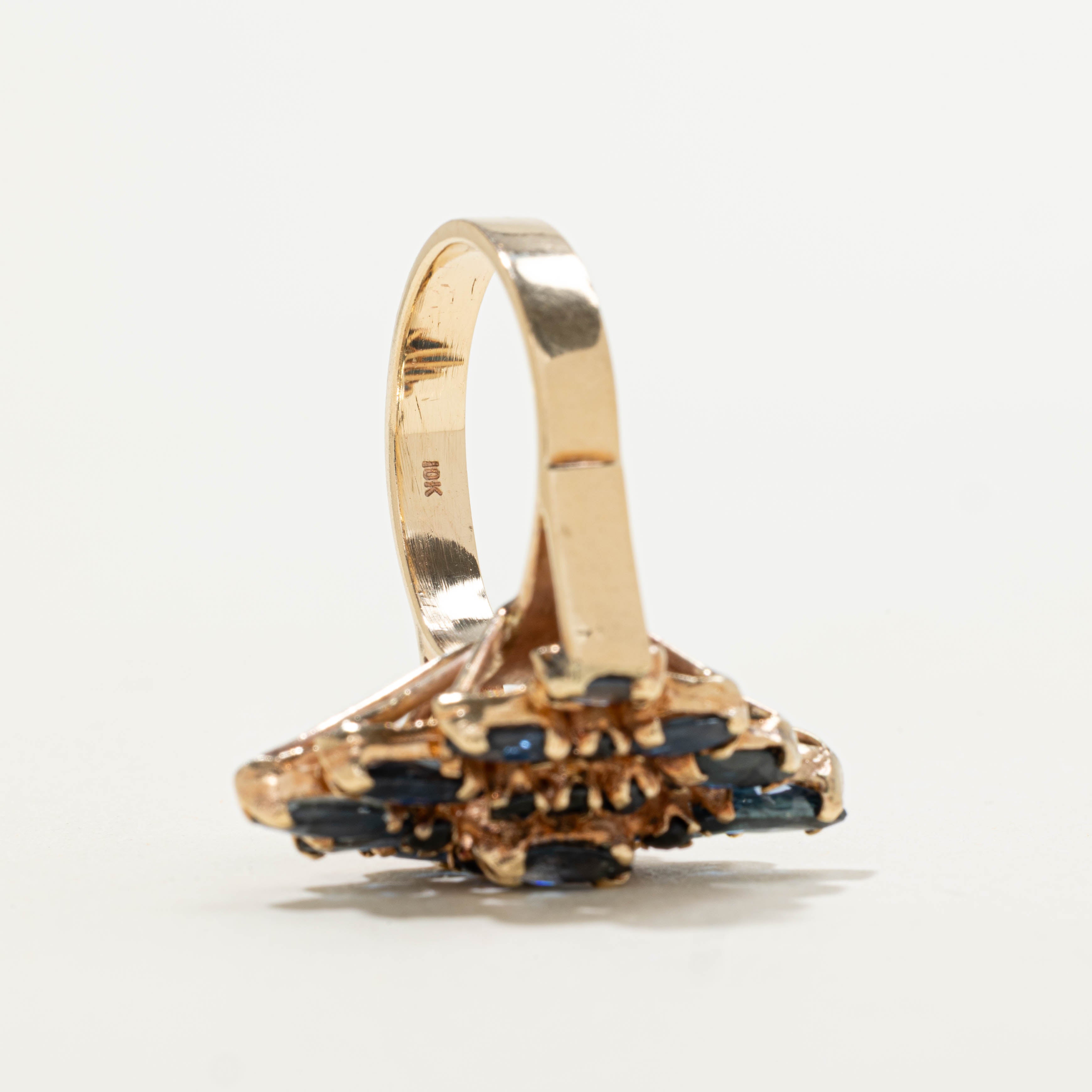 10k Scattered Sapphire Navette Ring | 2.30ctw | SZ 6.5