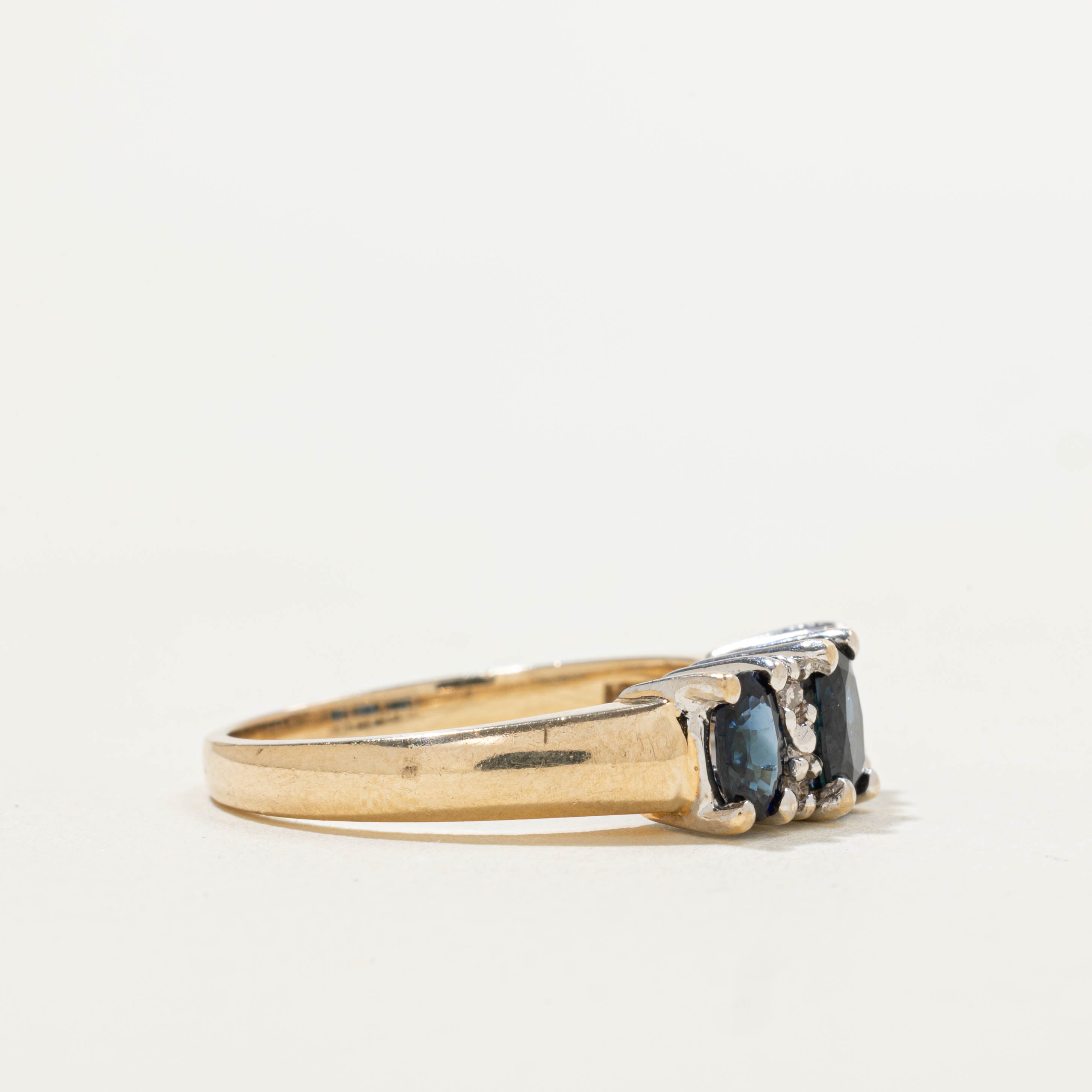 10k Three Stone Sapphire & Diamond Ring | 1.00ctw, 0.08ctw | SZ 6.75