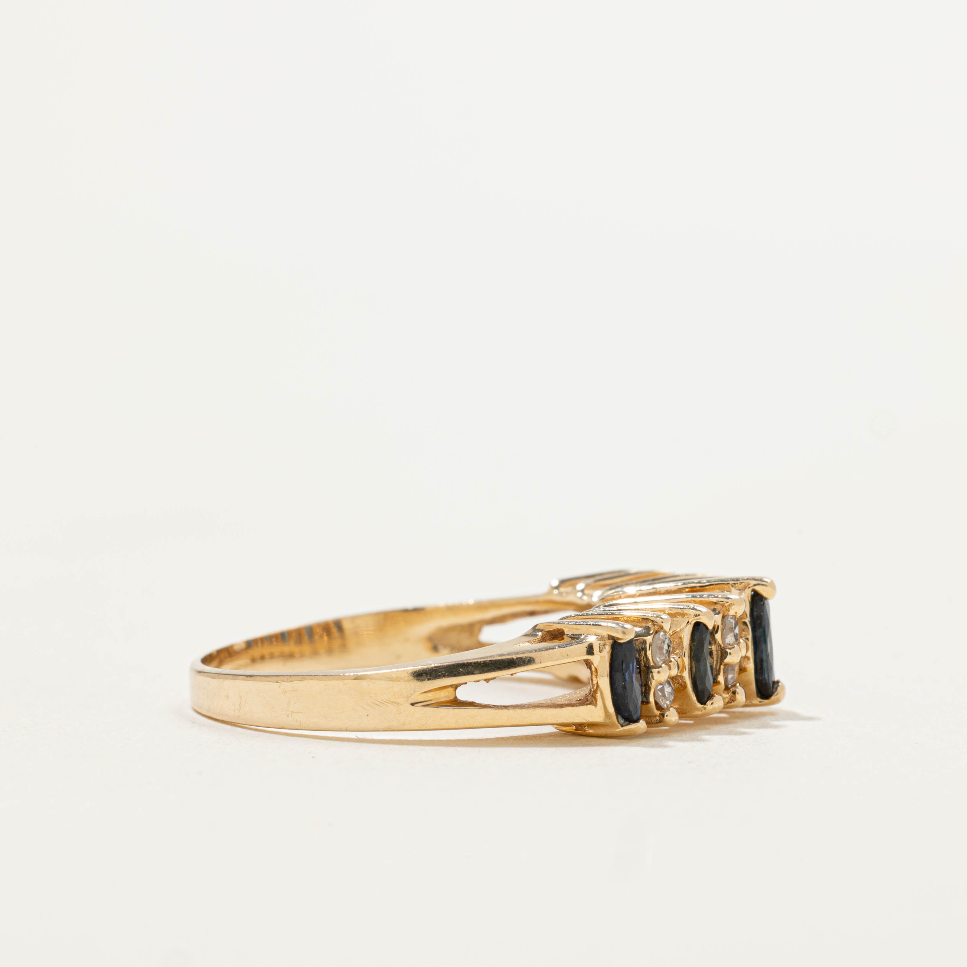 14k Marquise Cut Sapphire & Diamond Multi Row Ring | 0.40ctw, 0.08ctw | SZ 6.5