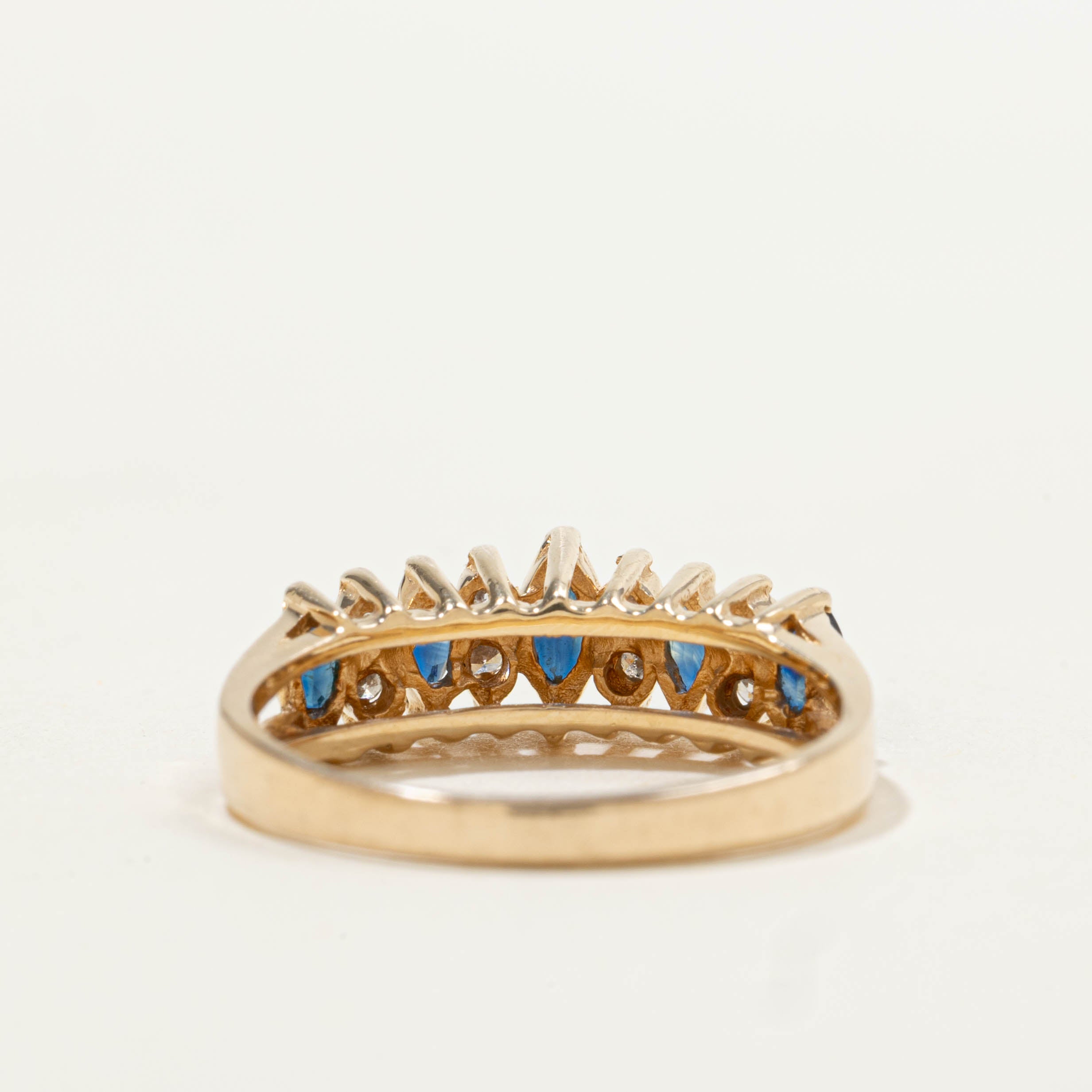 14k Marquise Cut Sapphire & Diamond Multi Row Ring | 0.40ctw, 0.08ctw | SZ 6.5