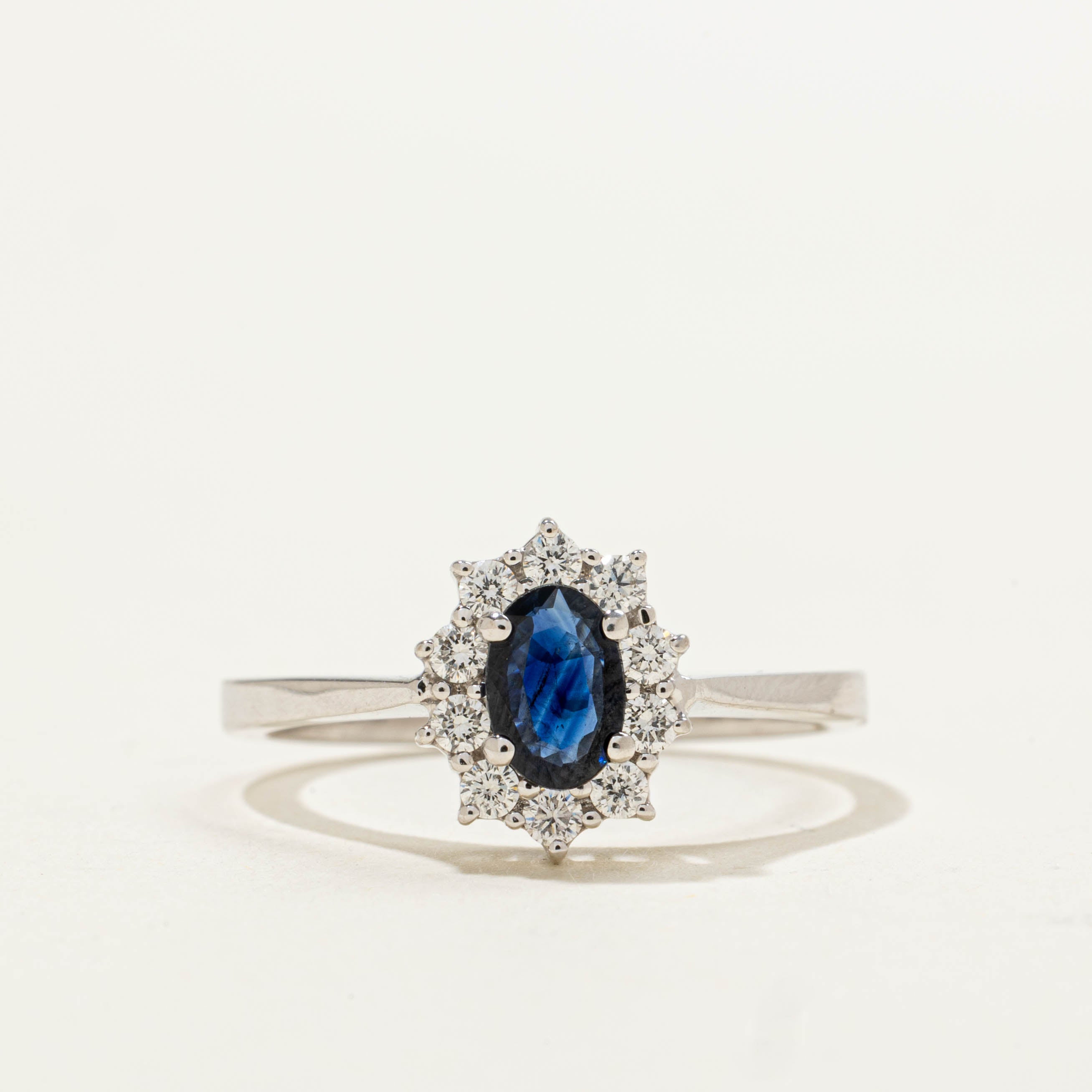 18k Sapphire & Diamond Halo Ring | 0.50ct, 0.20ctw | SZ 6.75