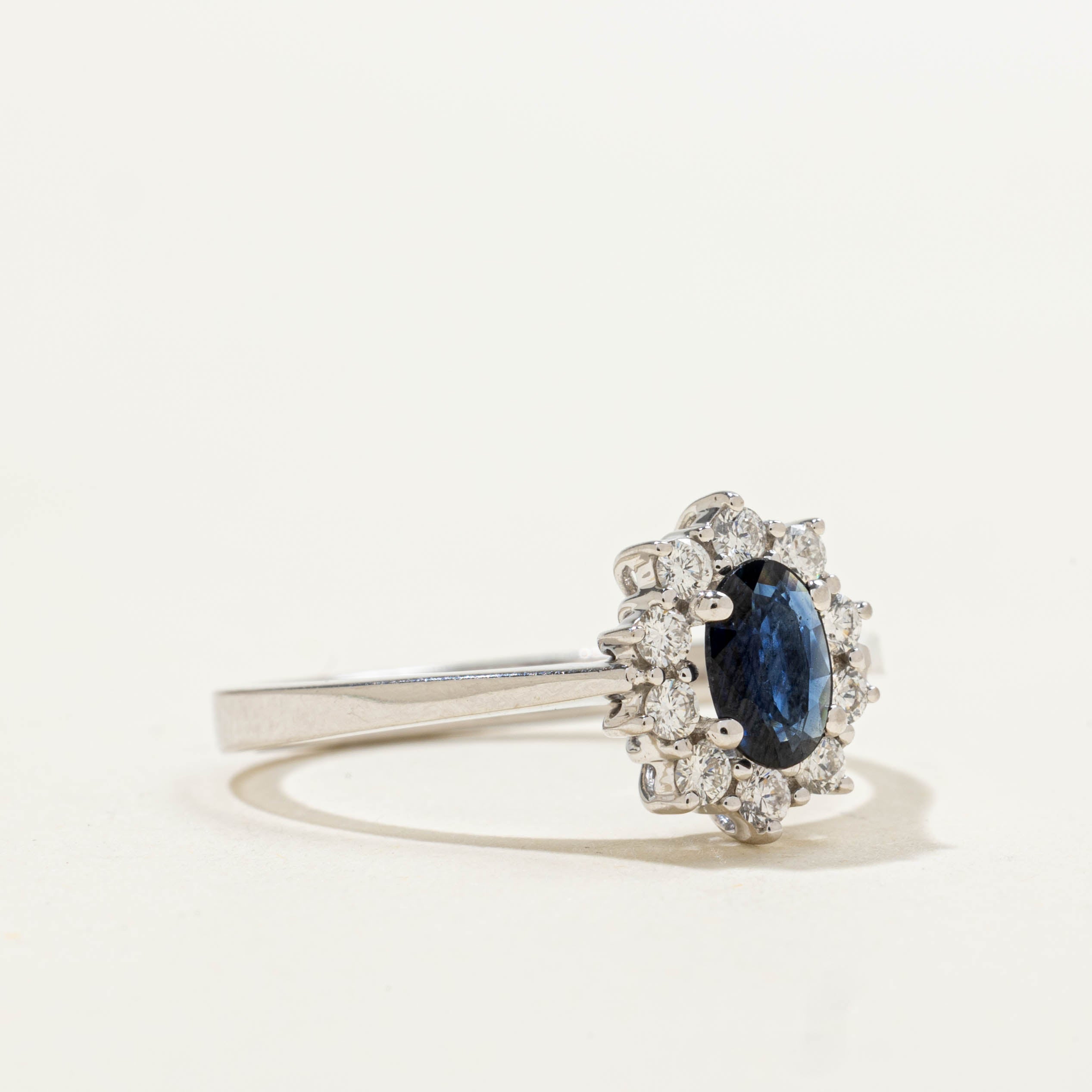 18k Sapphire & Diamond Halo Ring | 0.50ct, 0.20ctw | SZ 6.75