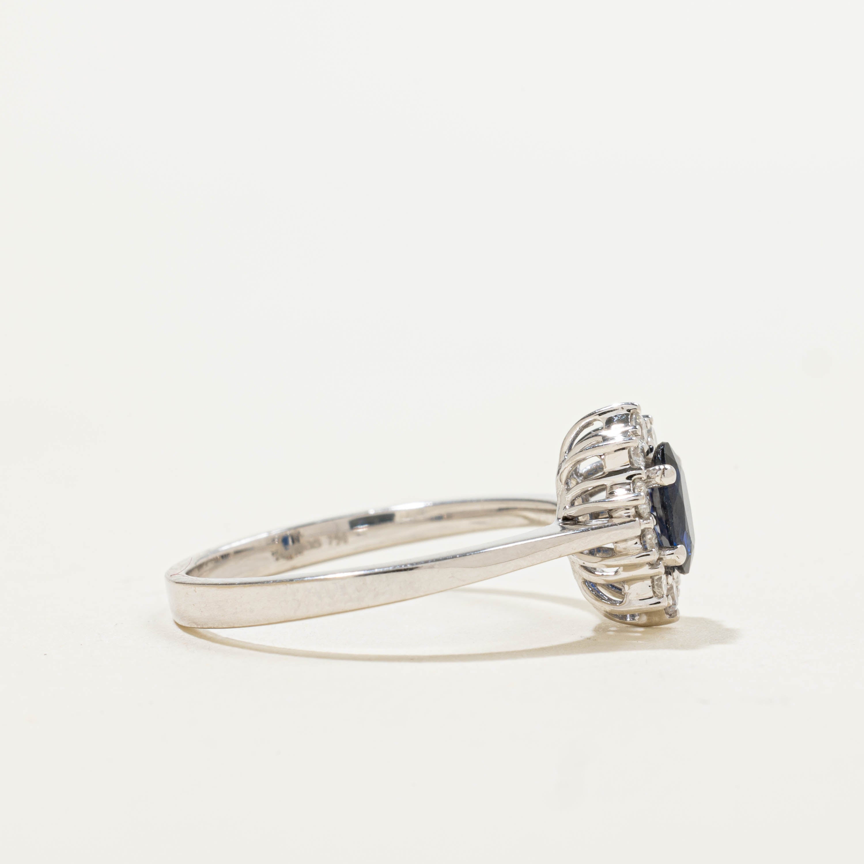18k Sapphire & Diamond Halo Ring | 0.50ct, 0.20ctw | SZ 6.75
