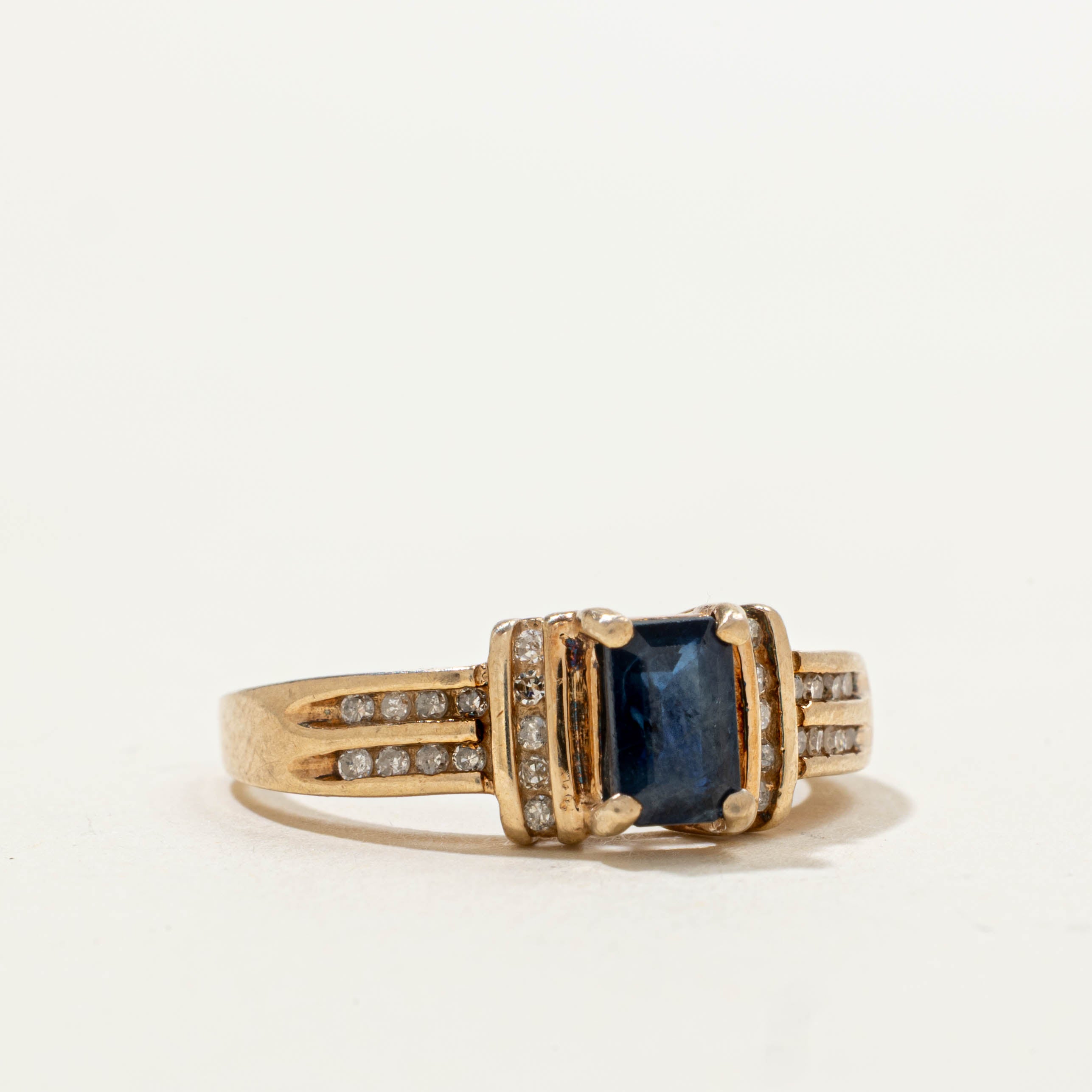 10k Channel Set Sapphire & Diamond Buckle Ring | 0.70ct, 0.14ctw | SZ 6