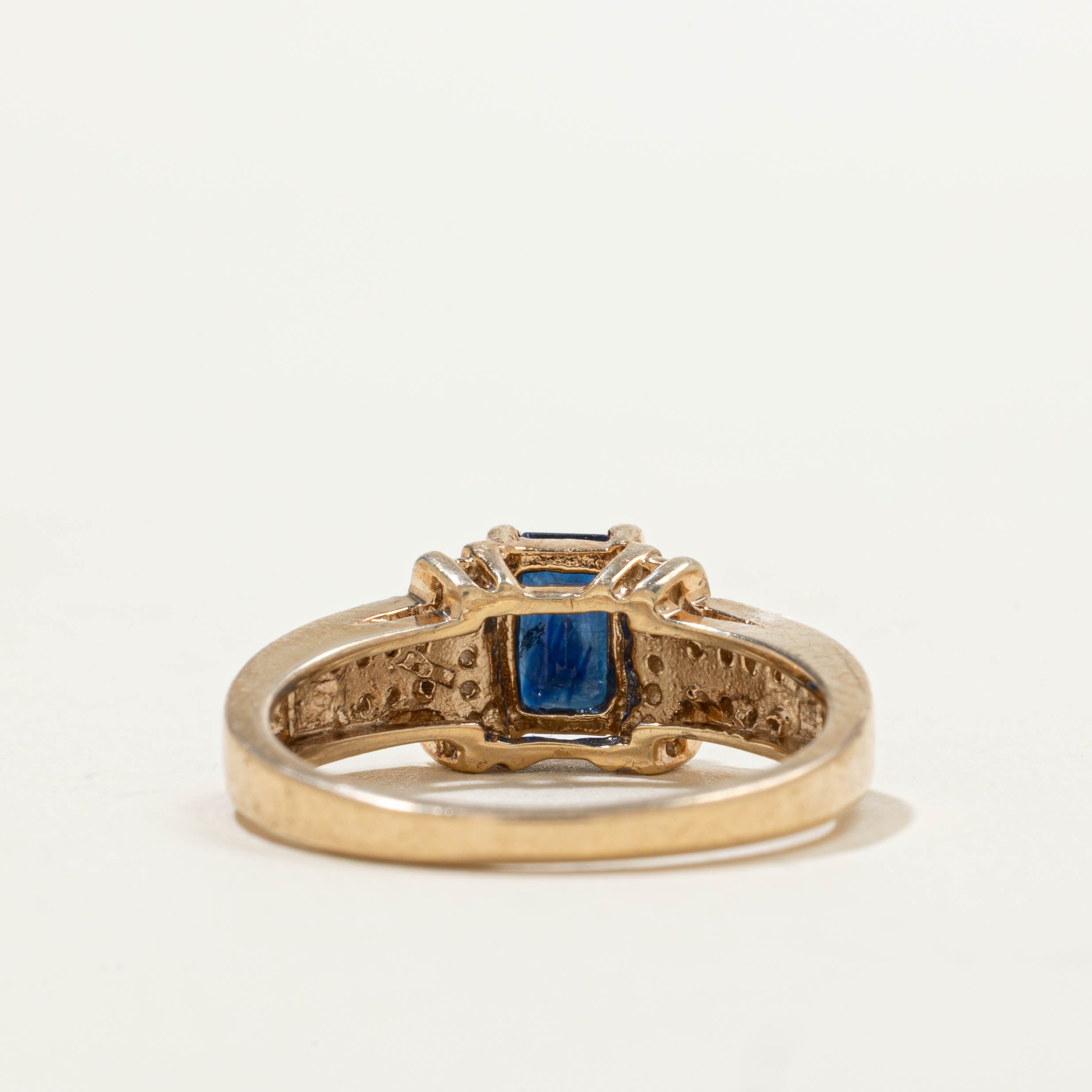 10k Channel Set Sapphire & Diamond Buckle Ring | 0.70ct, 0.14ctw | SZ 6