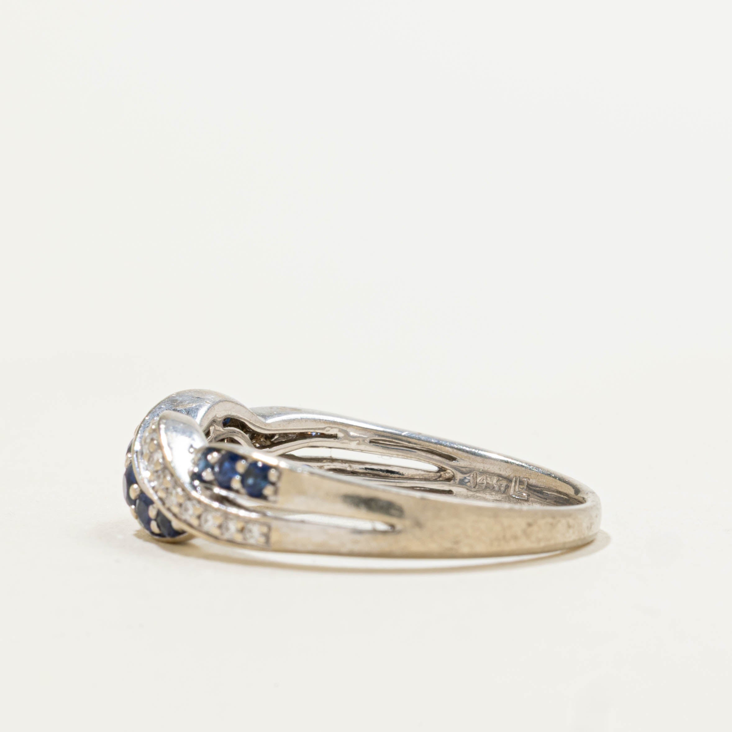 14k Sapphire & Diamond Waterfall Crossover Ring | 0.10ctw, 0.38ctw | SZ 7