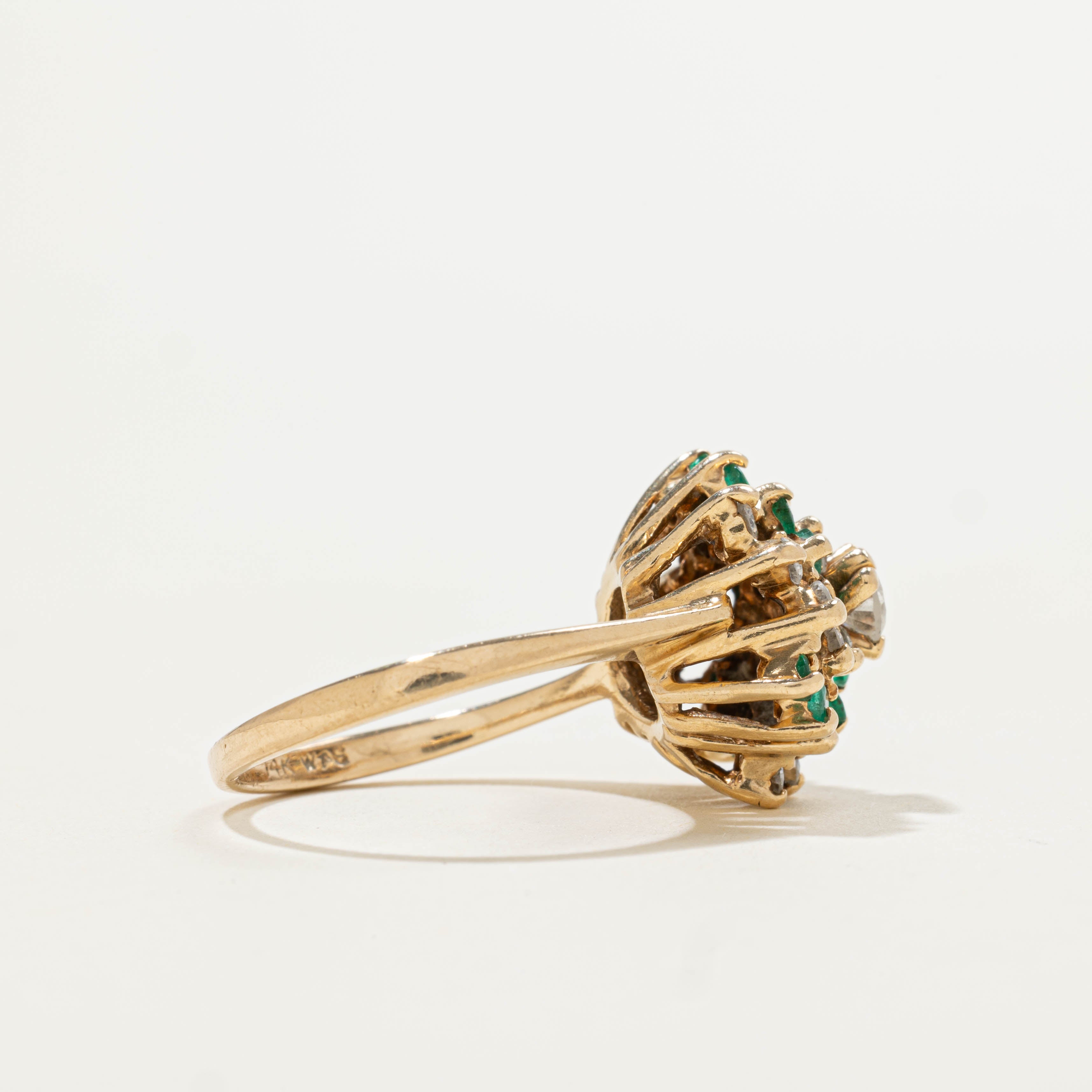 14k Emerald & Diamond Swirl Cluster Cocktail Ring | 0.62ctw, 0.40ctw | SZ 6.5
