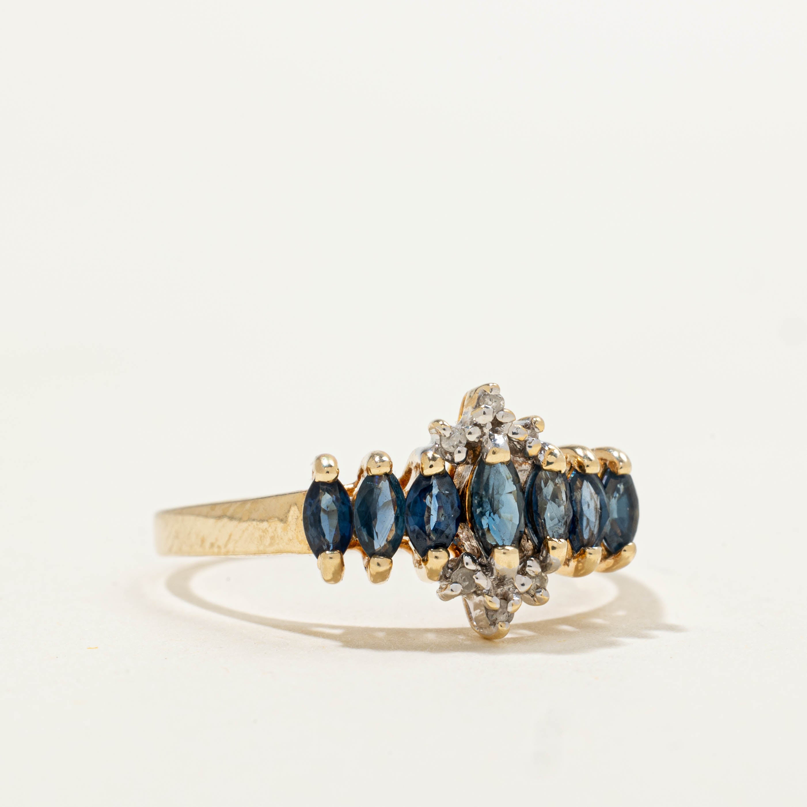 10k Sapphire & Diamond Row Ring | 0.48ctw, 0.02ctw | SZ 8