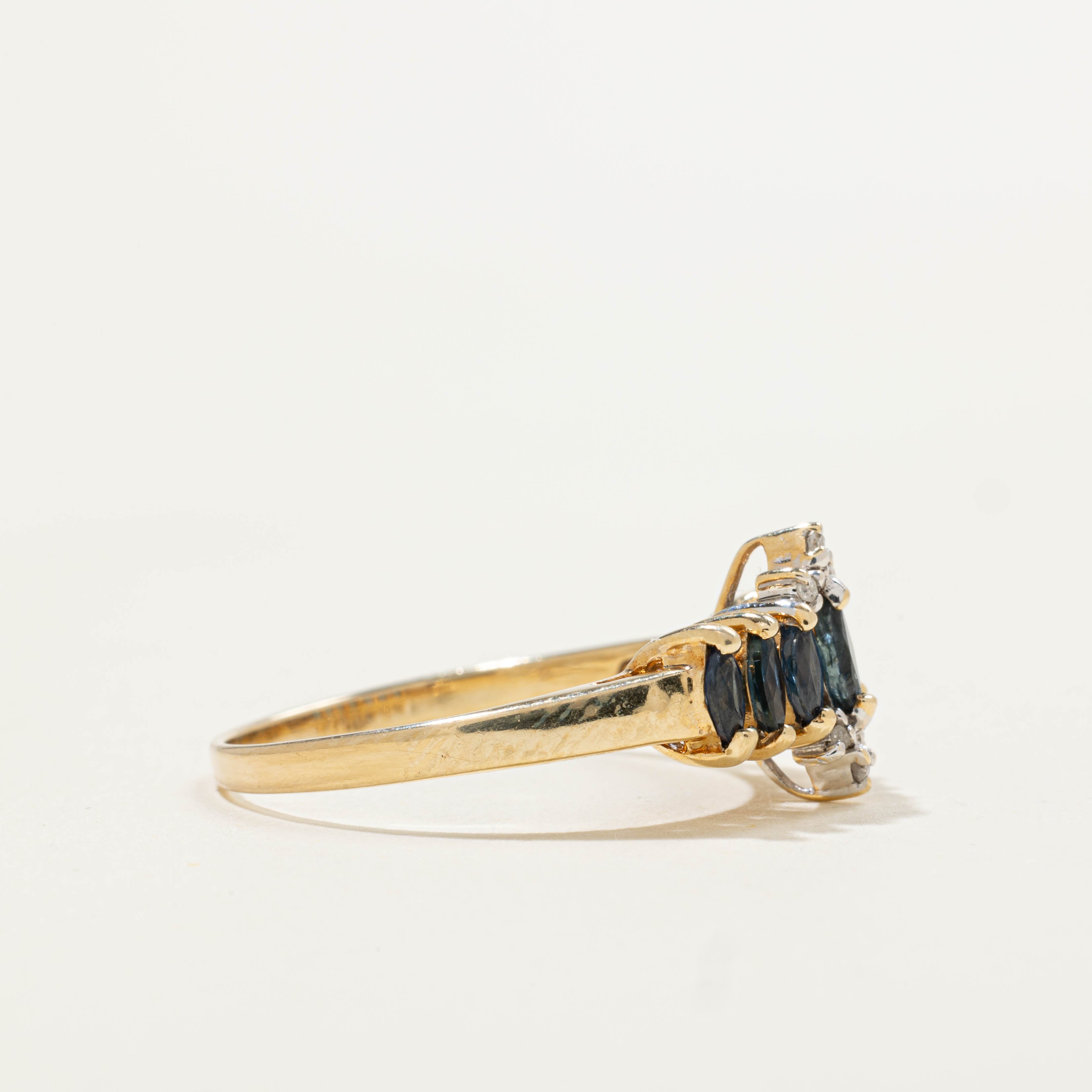 10k Sapphire & Diamond Row Ring | 0.48ctw, 0.02ctw | SZ 8