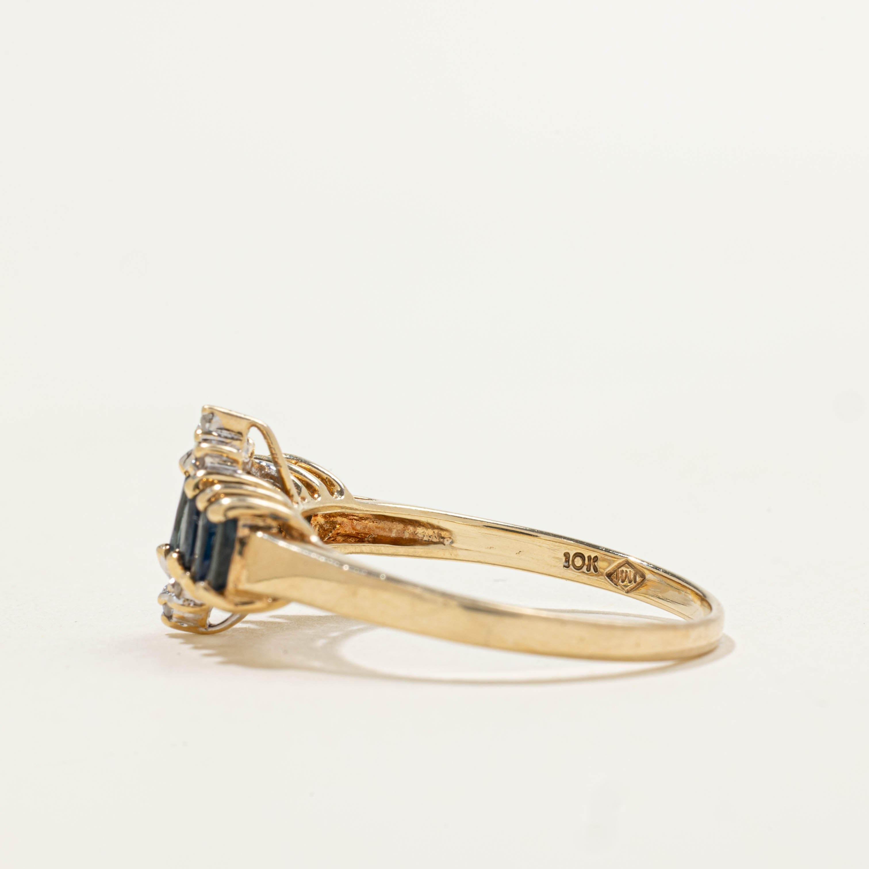 10k Sapphire & Diamond Row Ring | 0.48ctw, 0.02ctw | SZ 8