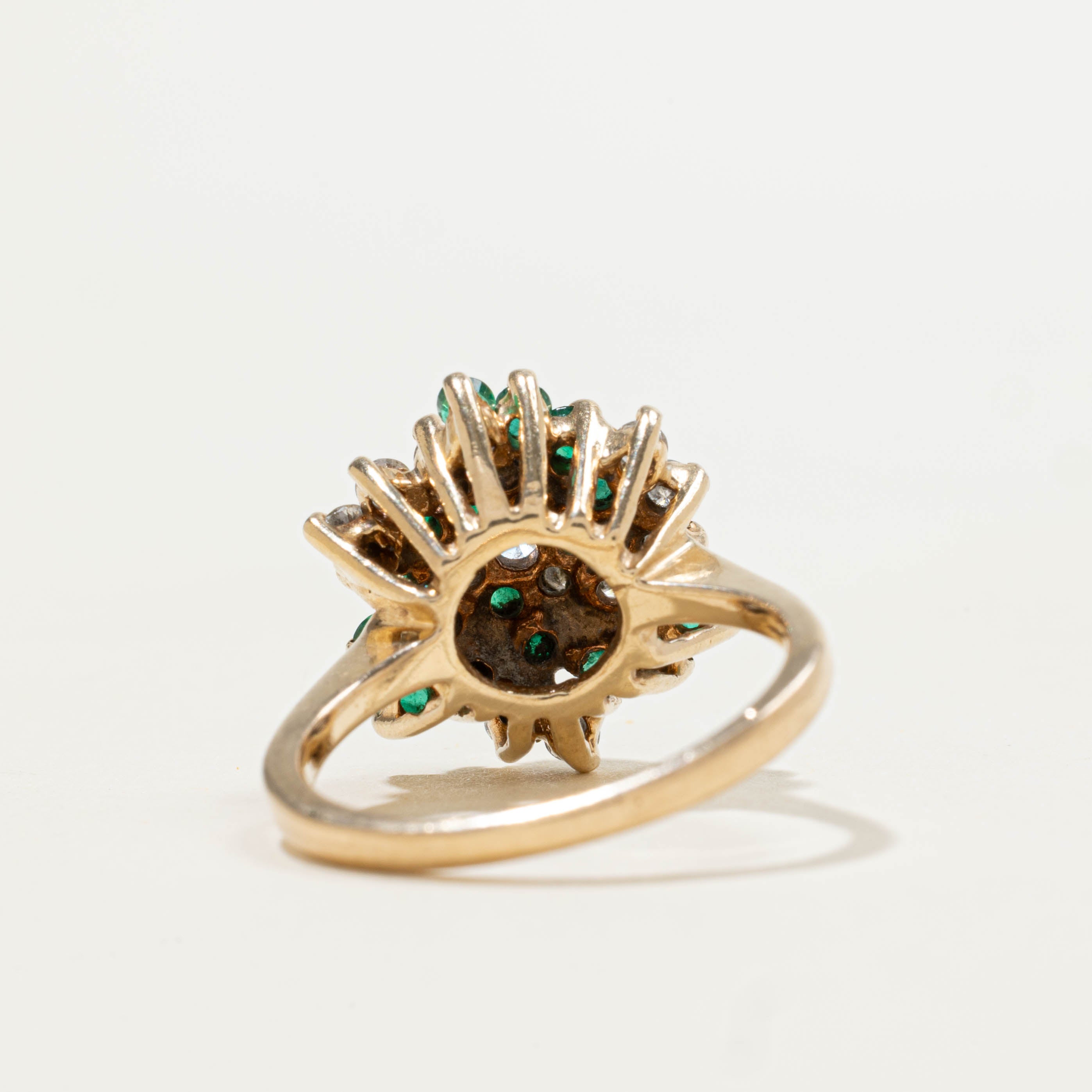 14k Emerald & Diamond Swirl Cluster Cocktail Ring | 0.62ctw, 0.40ctw | SZ 6.5