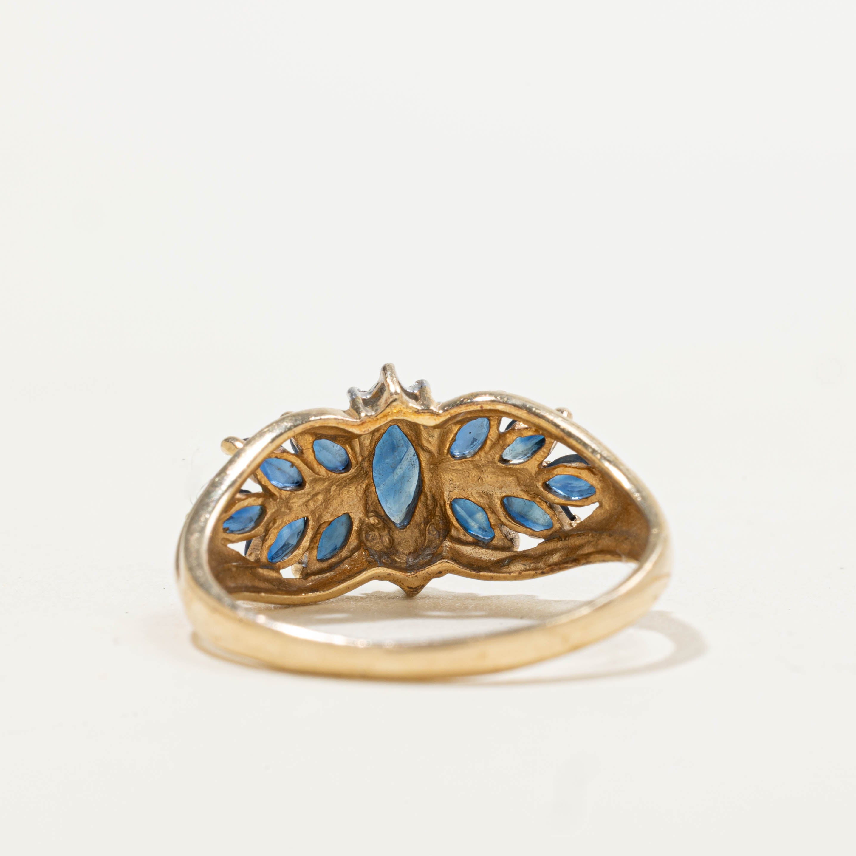 10k Marquise Cut Sapphire & Diamond Cluster Ring | 0.90ctw, 0.01ctw | SZ 7.75