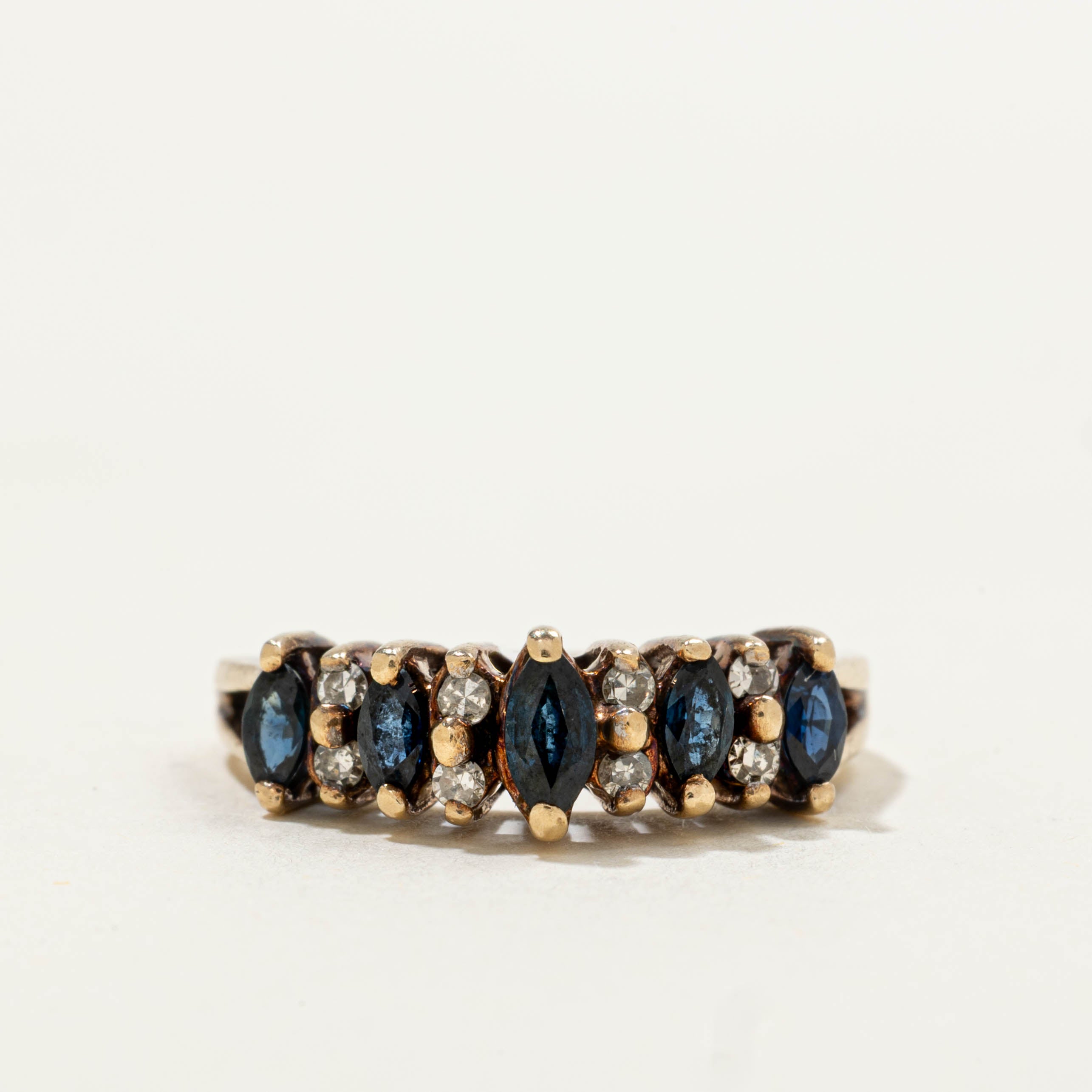 10k Marquise Cut Sapphire & Diamond Ring | 0.40ctw, 0.12ctw | SZ 6