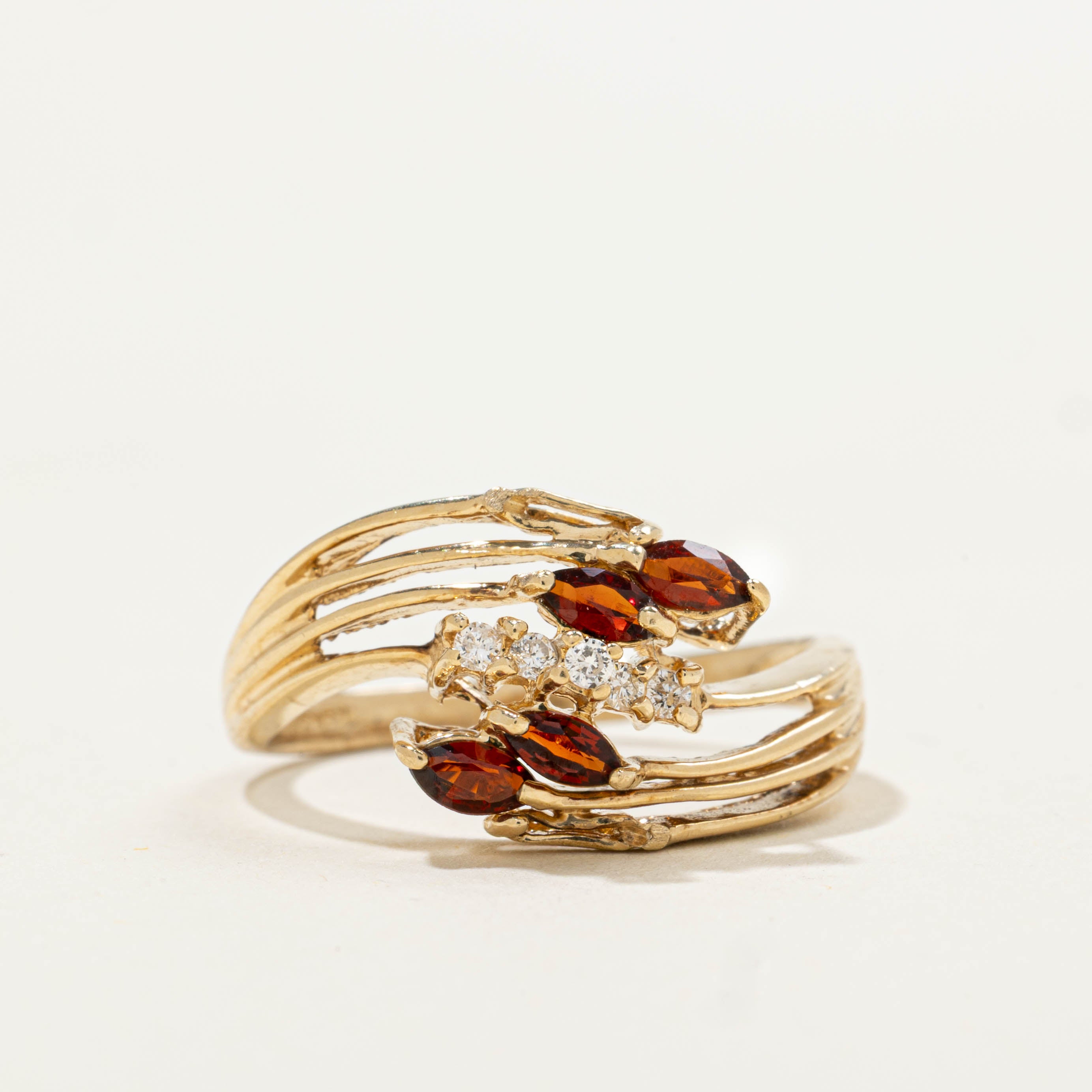 14k Marquise Cut Garnet & Diamond Openwork Ring | 0.28ctw, 0.05ctw | SZ 6