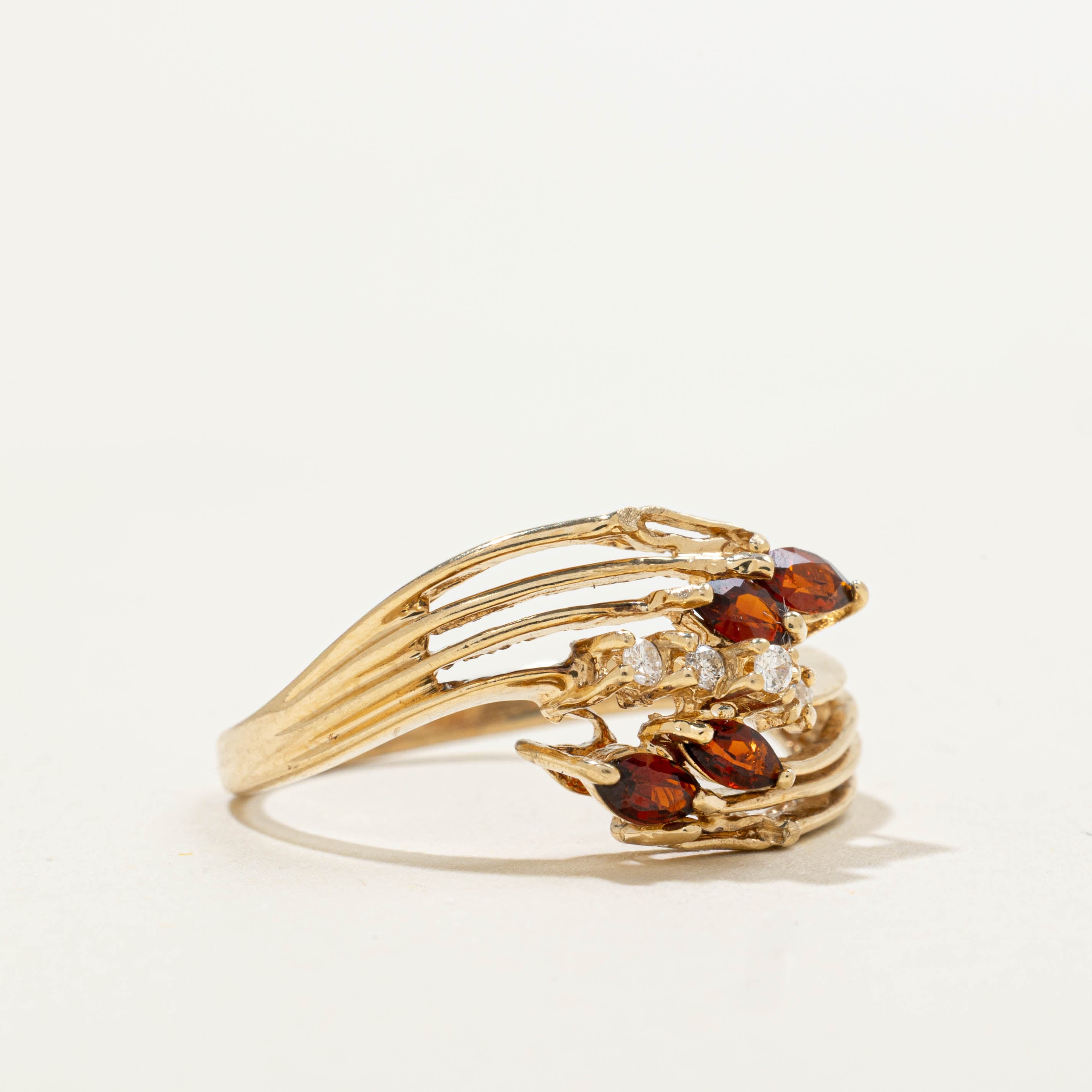 14k Marquise Cut Garnet & Diamond Openwork Ring | 0.28ctw, 0.05ctw | SZ 6