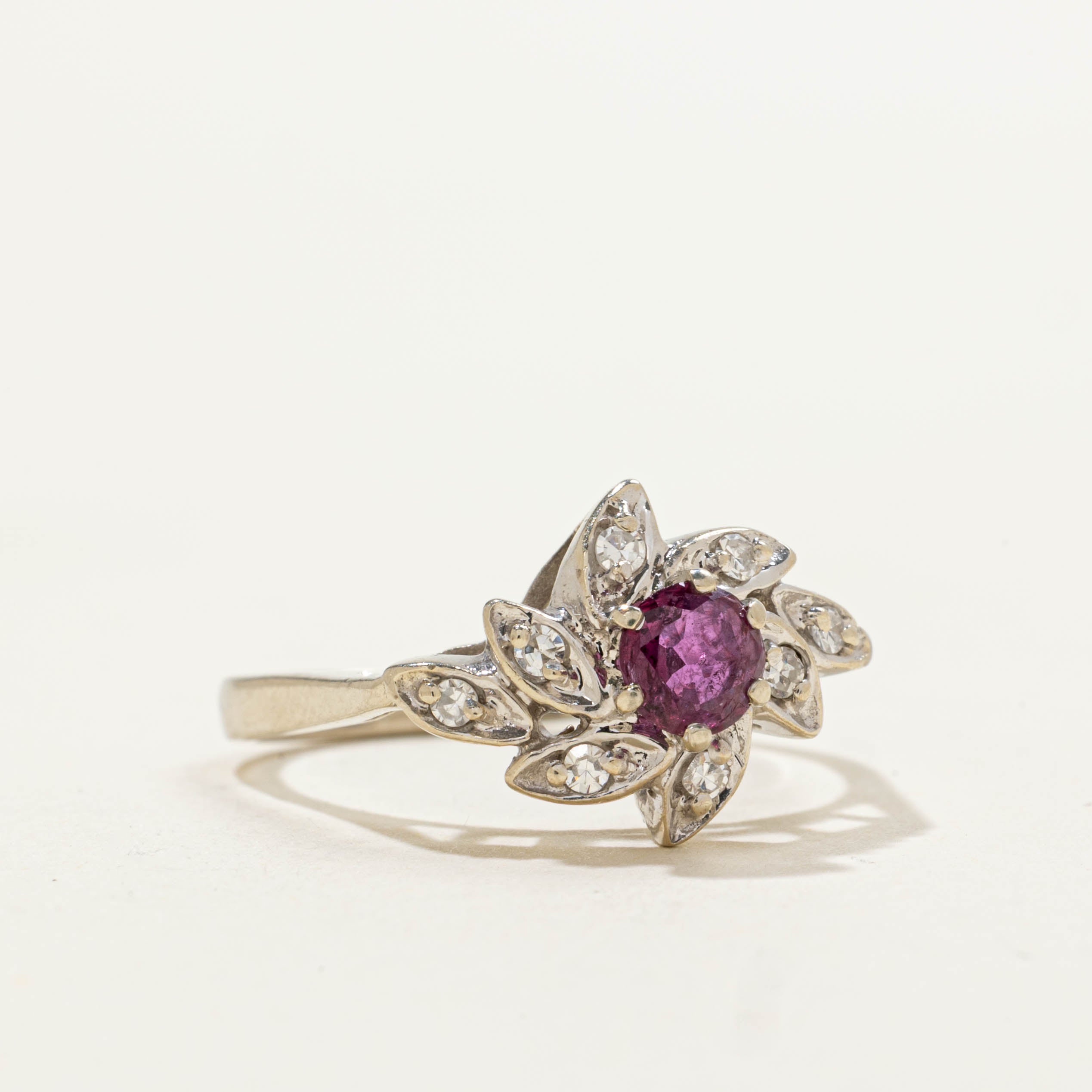 Ruby & Diamond Cluster Ring | 0.45ct, 0.08ctw | SZ 6.75
