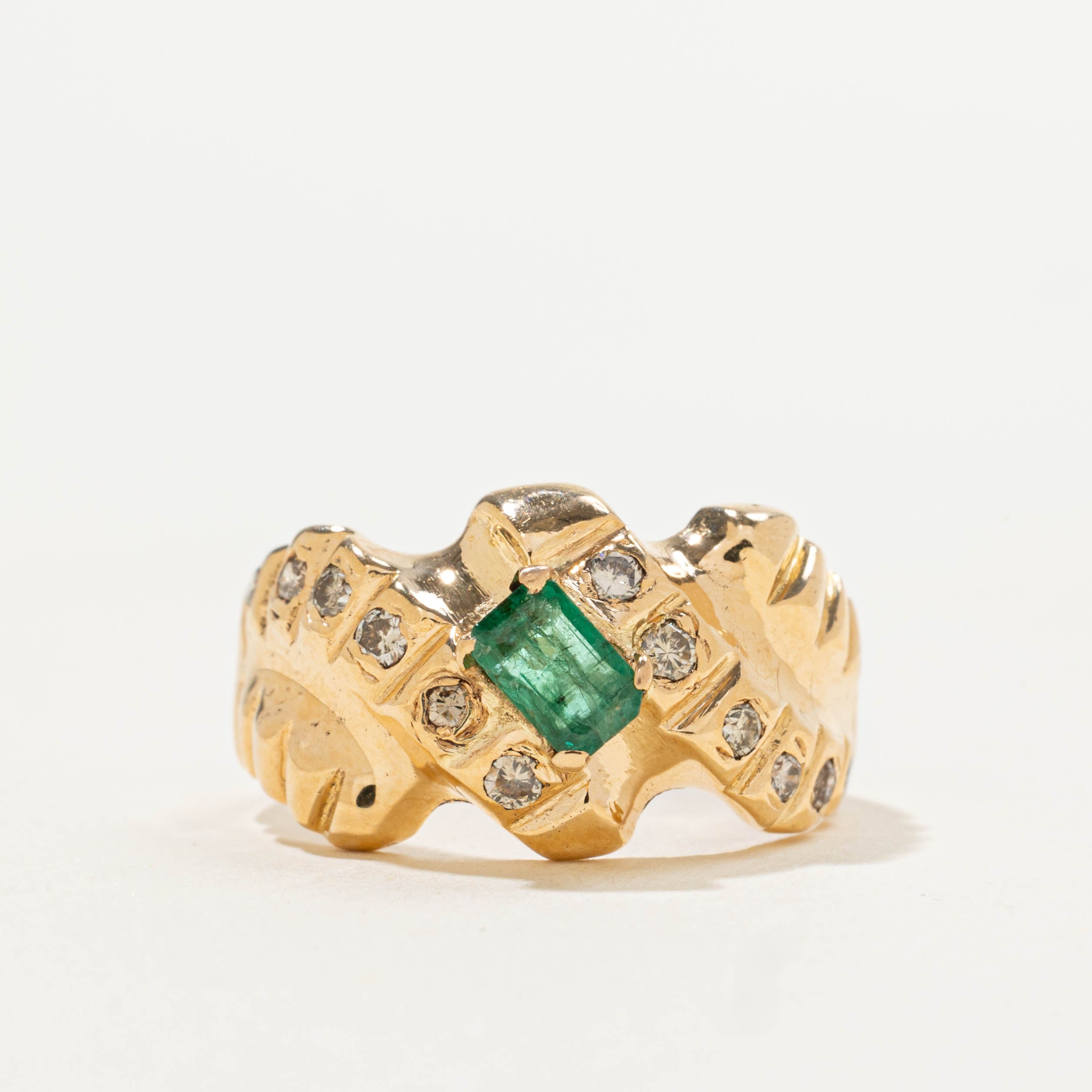 18k Emerald & Diamond Wave Cocktail Ring | 0.21ct, 0.24ctw | SZ 5.5