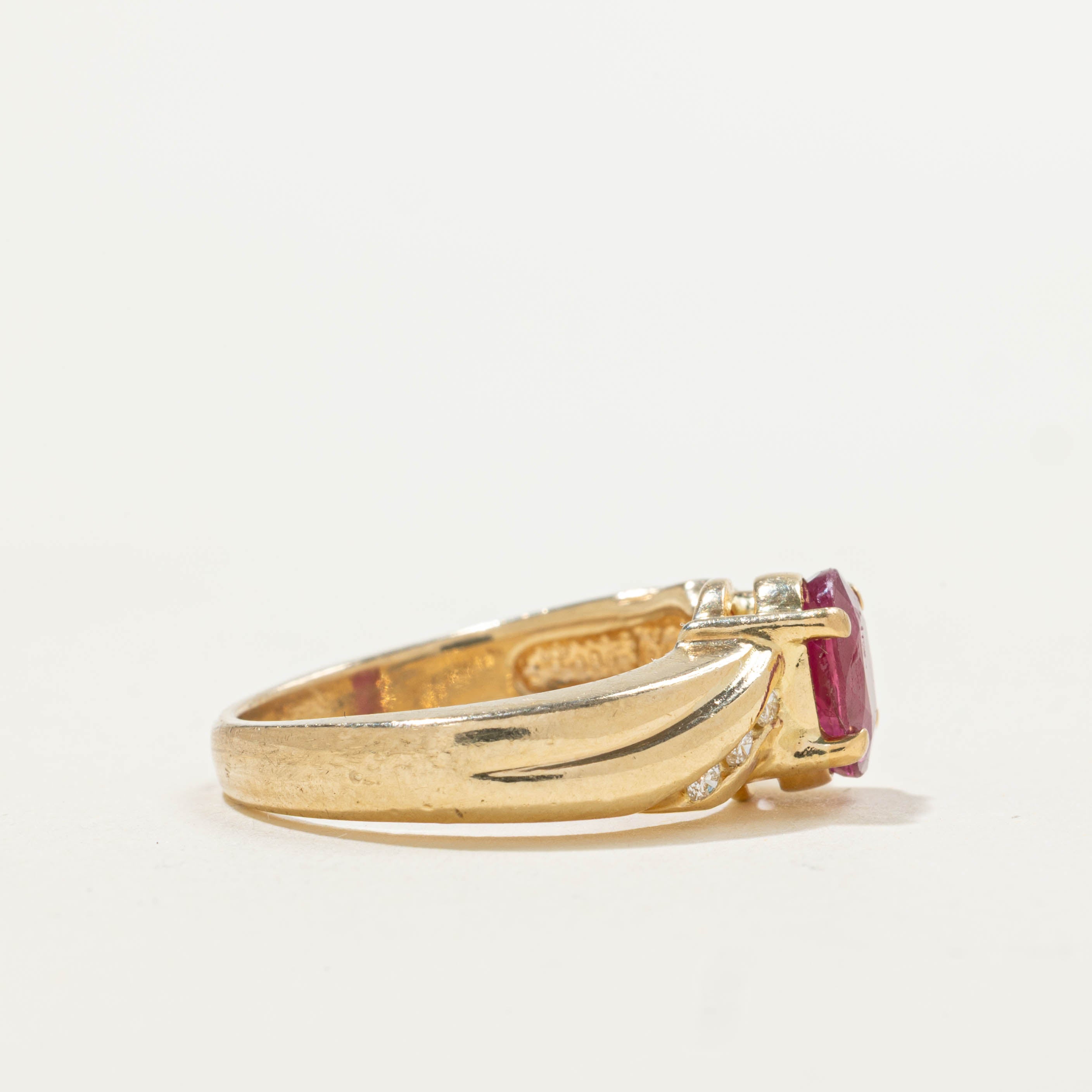14k Ruby & Diagonal Diamond Ring | 1.10ct, 0.08ctw | SZ 5.75