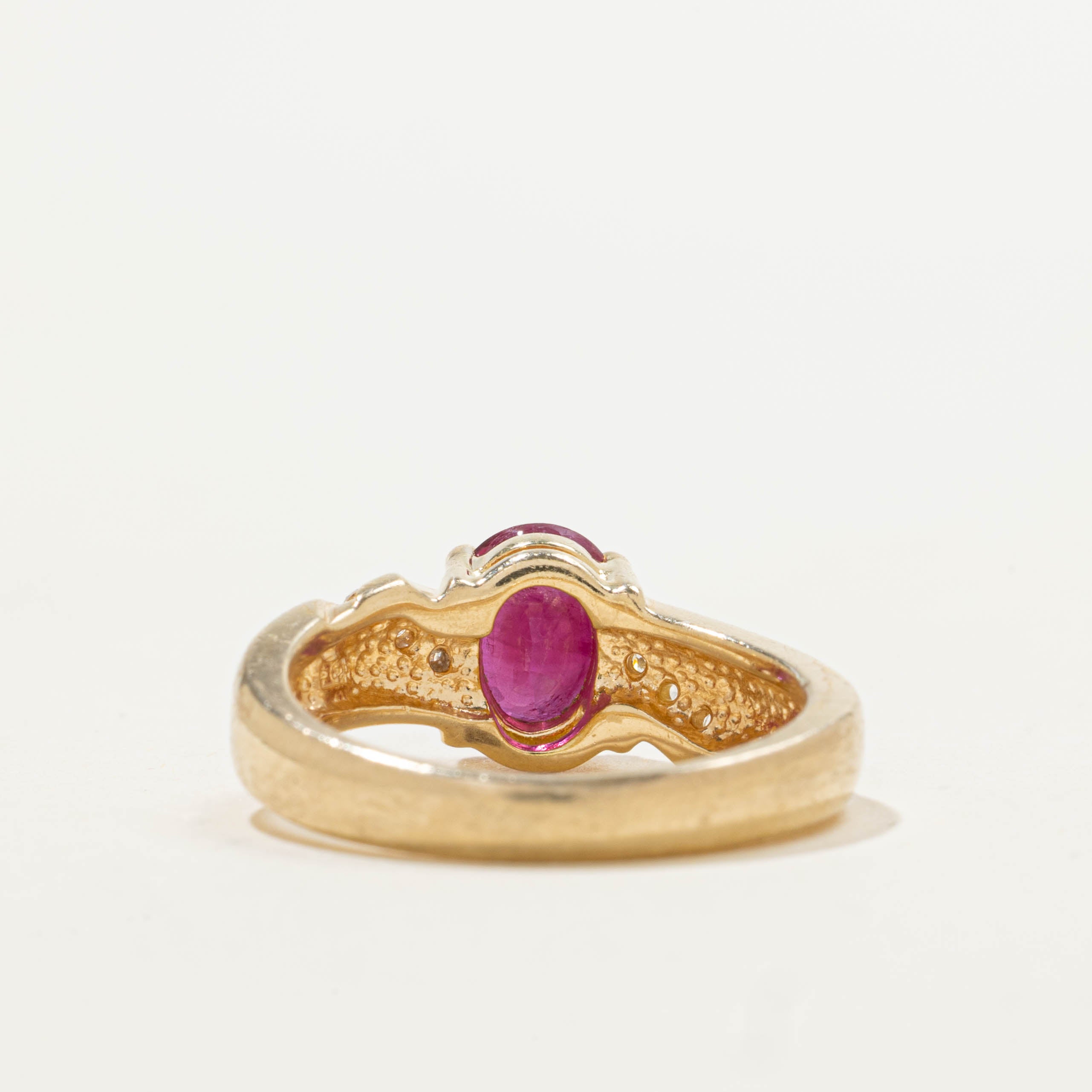 14k Ruby & Diagonal Diamond Ring | 1.10ct, 0.08ctw | SZ 5.75