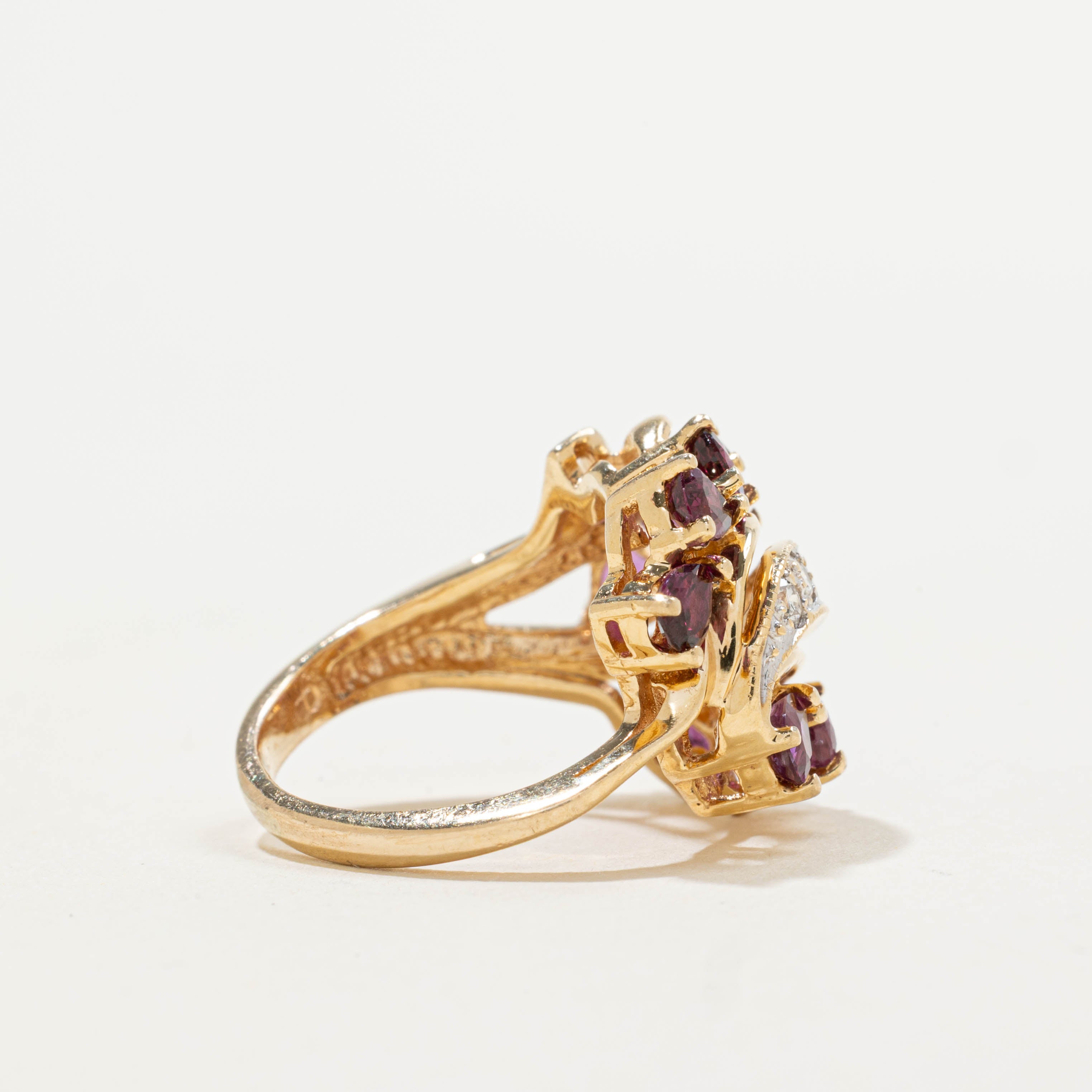 14k Pear Cut Ruby & Diamond Wave Cocktail Ring | 1.60ctw, 0.12ctw | SZ 4.25
