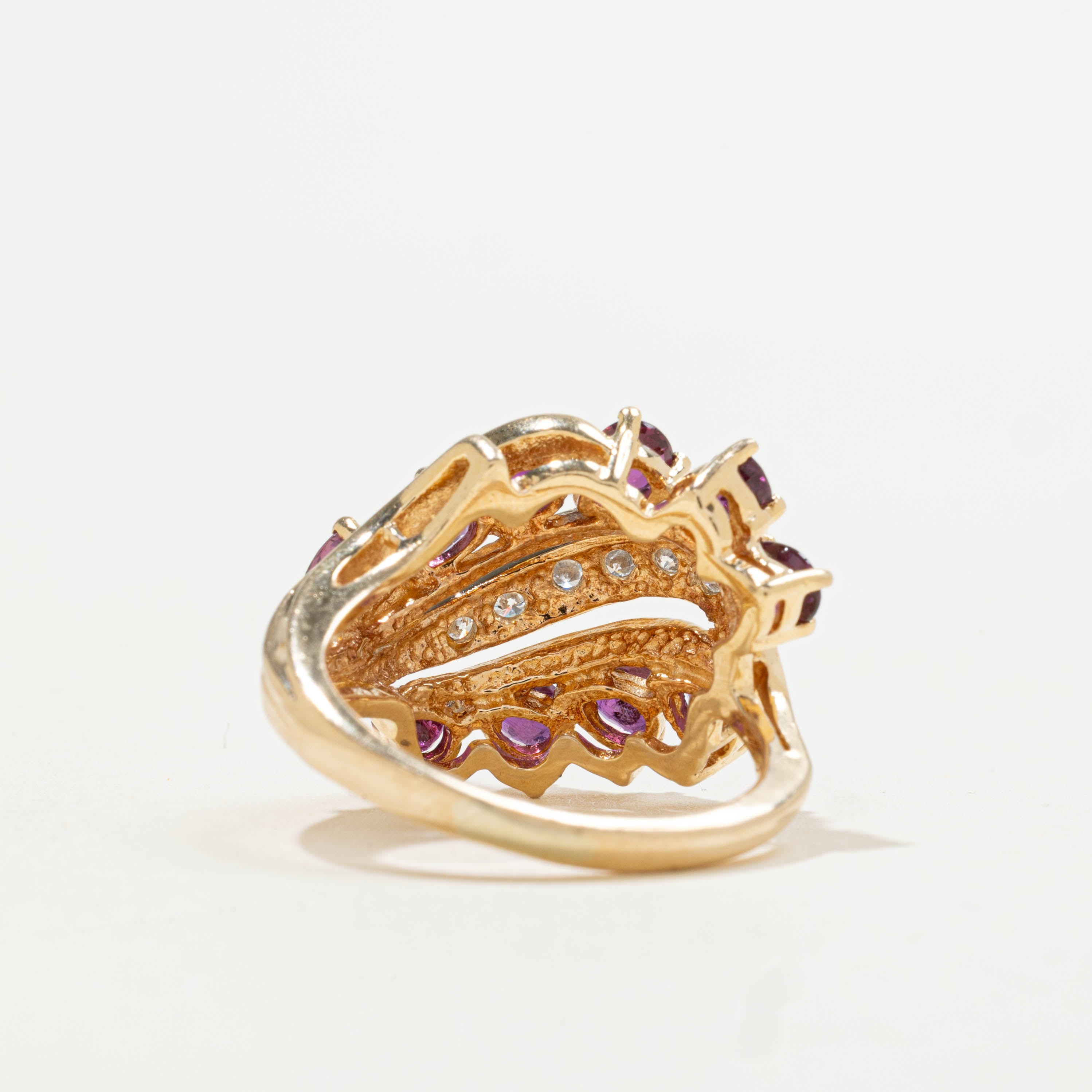14k Pear Cut Ruby & Diamond Wave Cocktail Ring | 1.60ctw, 0.12ctw | SZ 4.25