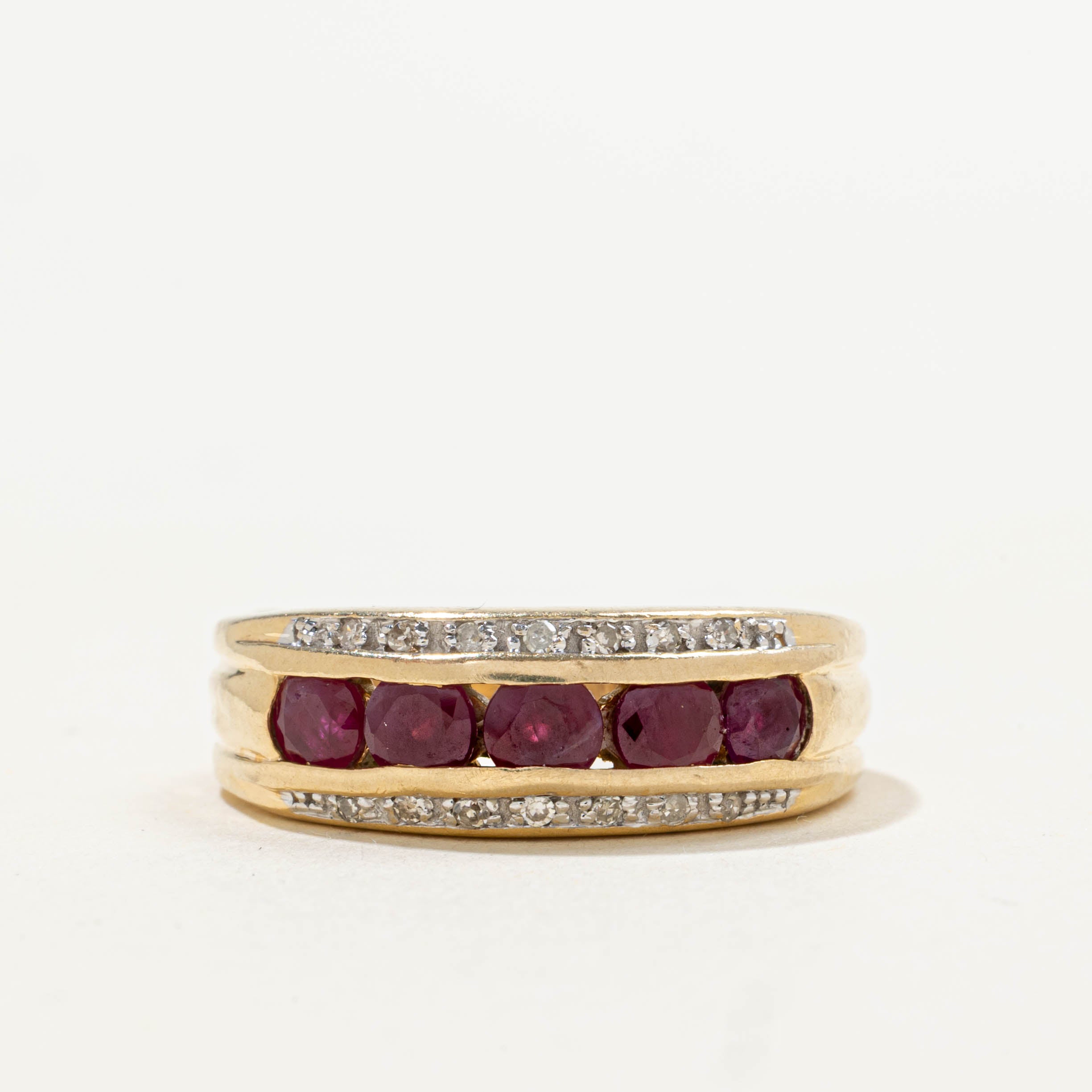14k Channel Set Ruby & Diamond Ring | 0.85ctw, 0.07ctw | SZ 7.25