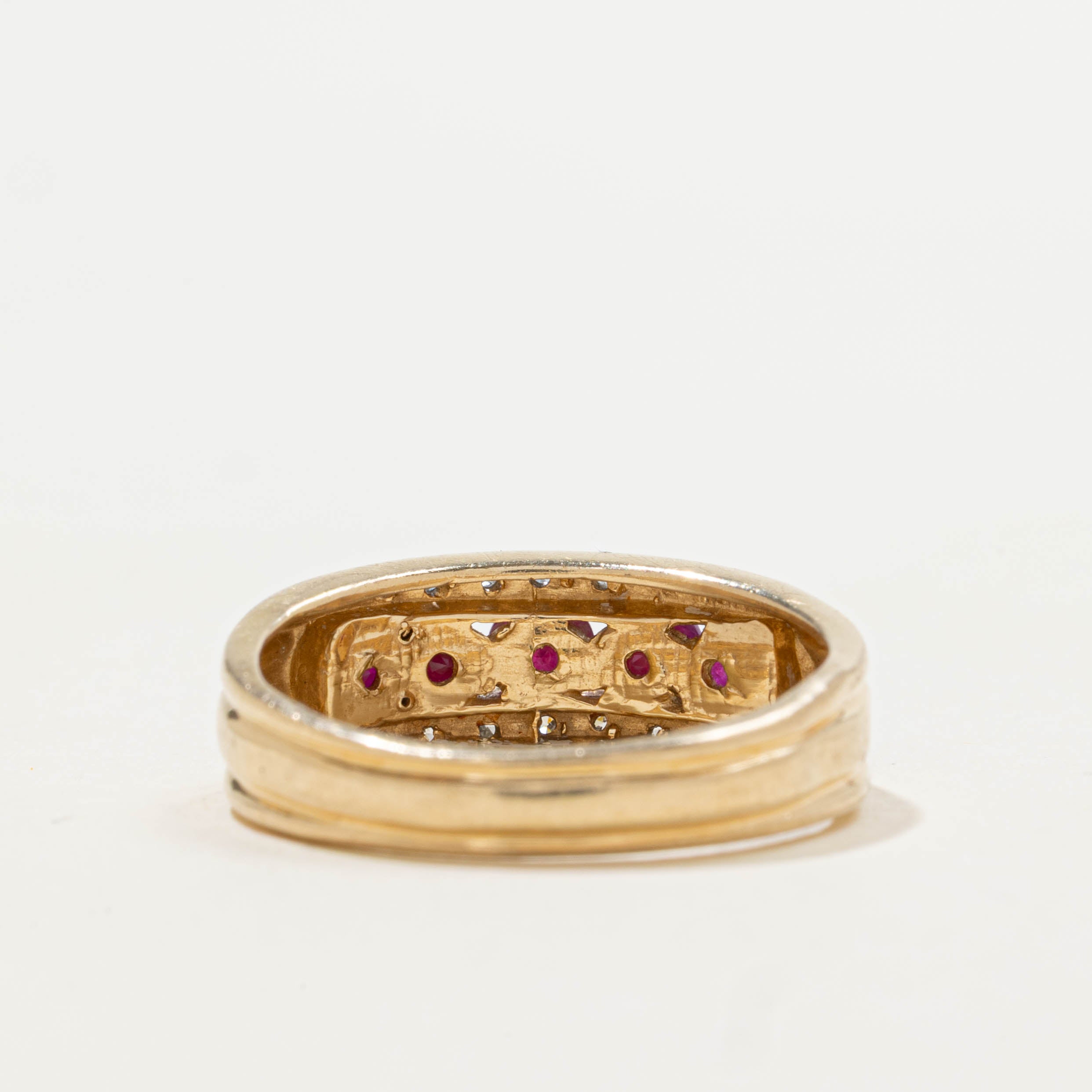 14k Channel Set Ruby & Diamond Ring | 0.85ctw, 0.07ctw | SZ 7.25