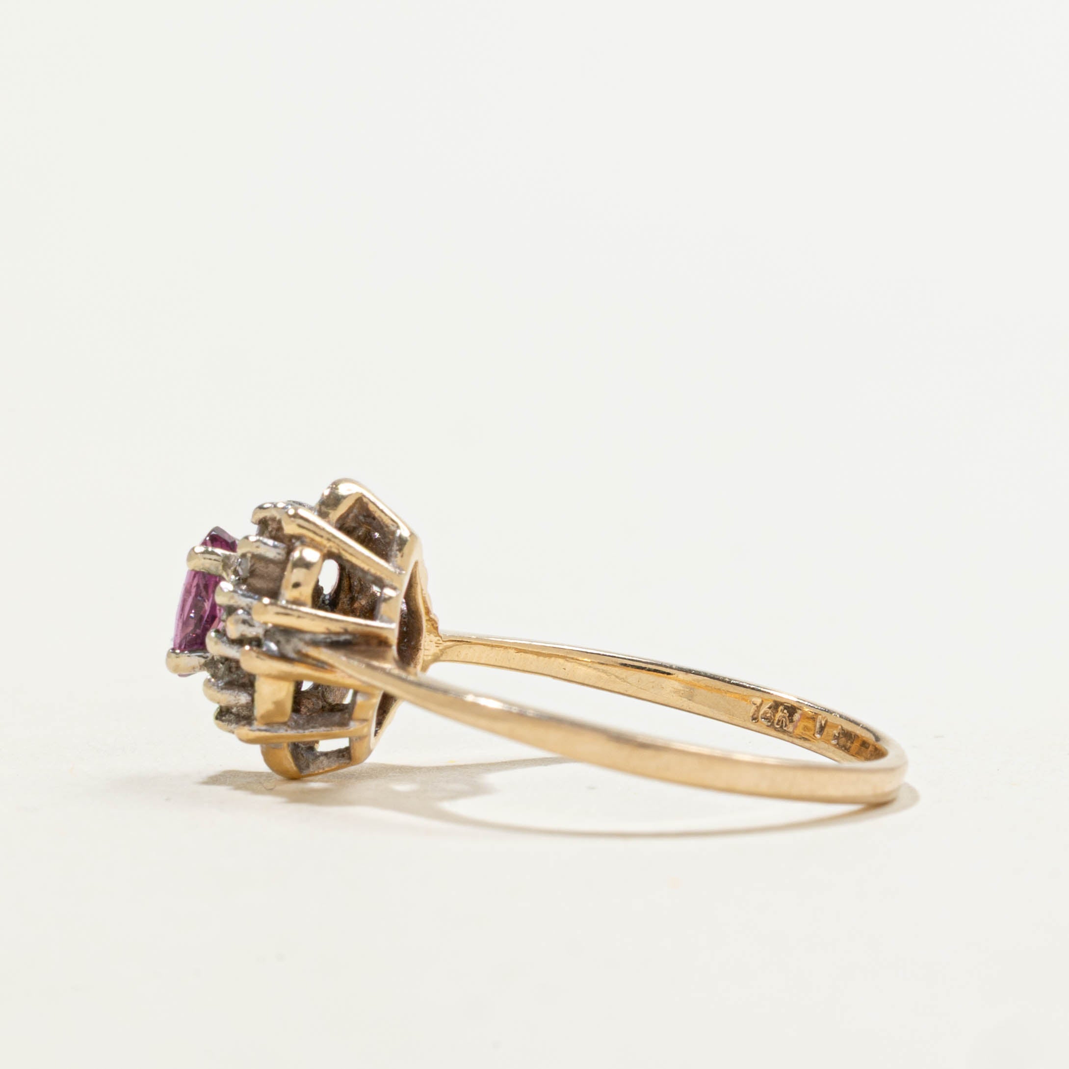 14k Ruby & Diamond Halo Scalloped Ring | 0.30ct, 0.12ctw | SZ 5.5