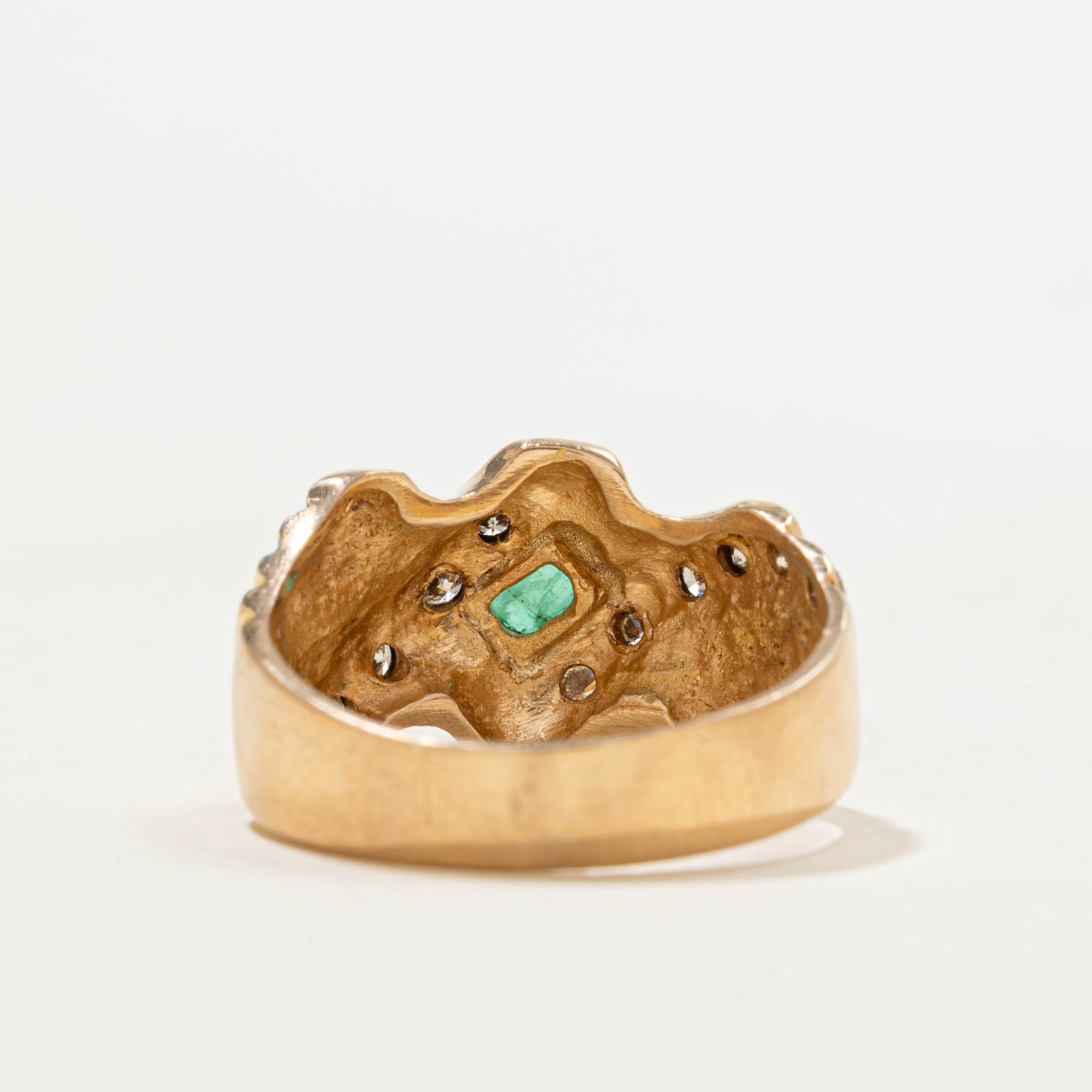 18k Emerald & Diamond Wave Cocktail Ring | 0.21ct, 0.24ctw | SZ 5.5