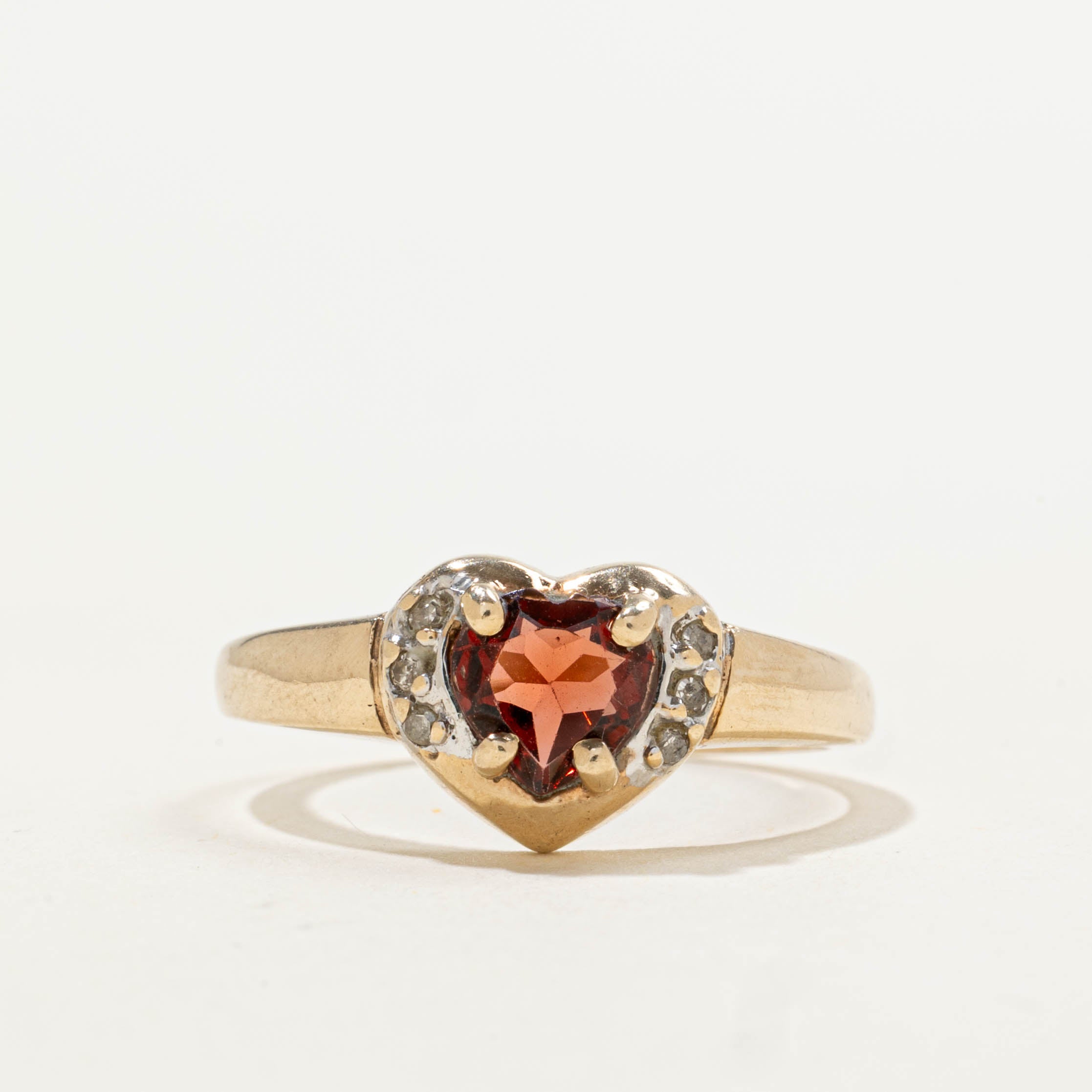 10k Garnet & Diamond Accents Heart Ring | 0.03ctw, 0.96ct | SZ 6.75