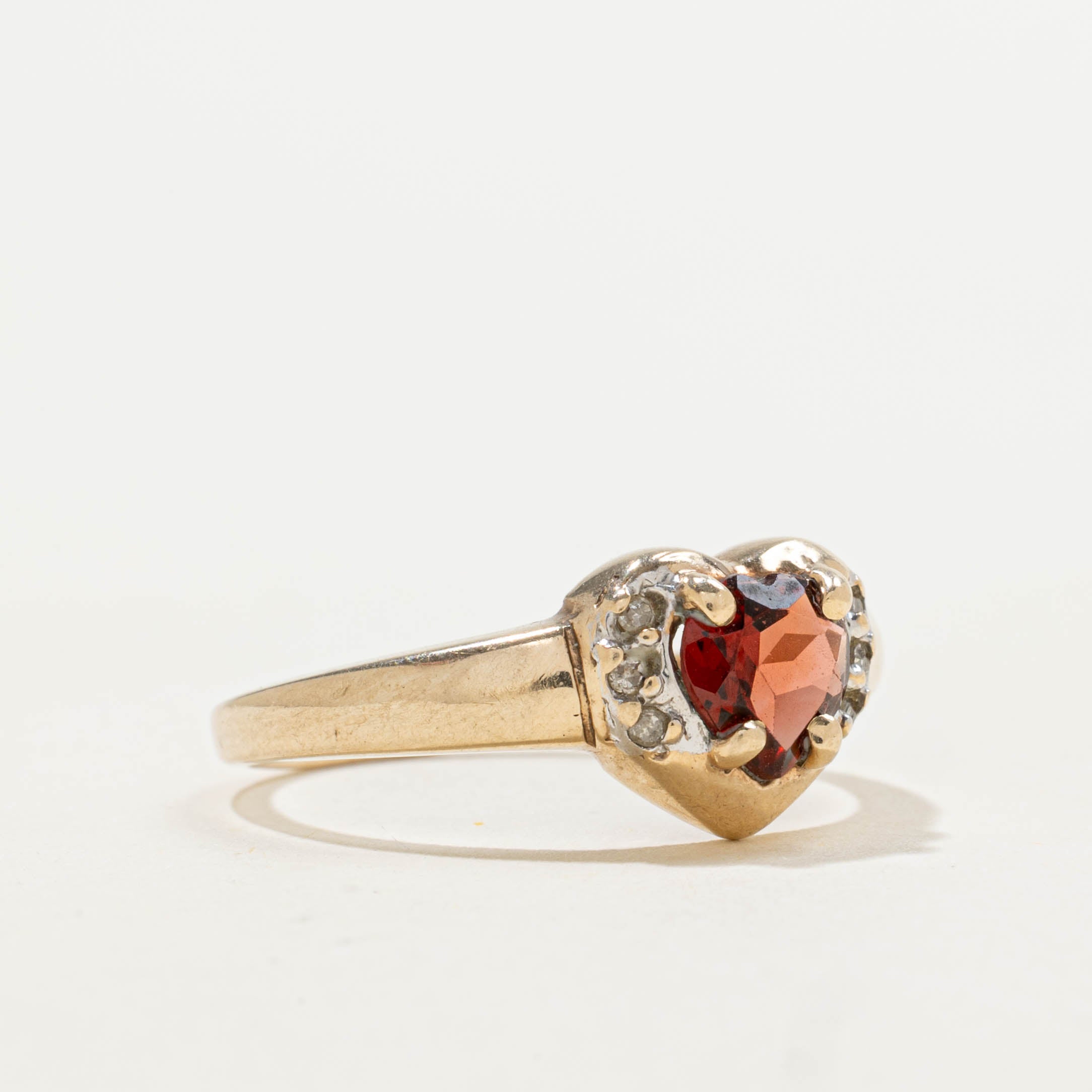10k Garnet & Diamond Accents Heart Ring | 0.03ctw, 0.96ct | SZ 6.75