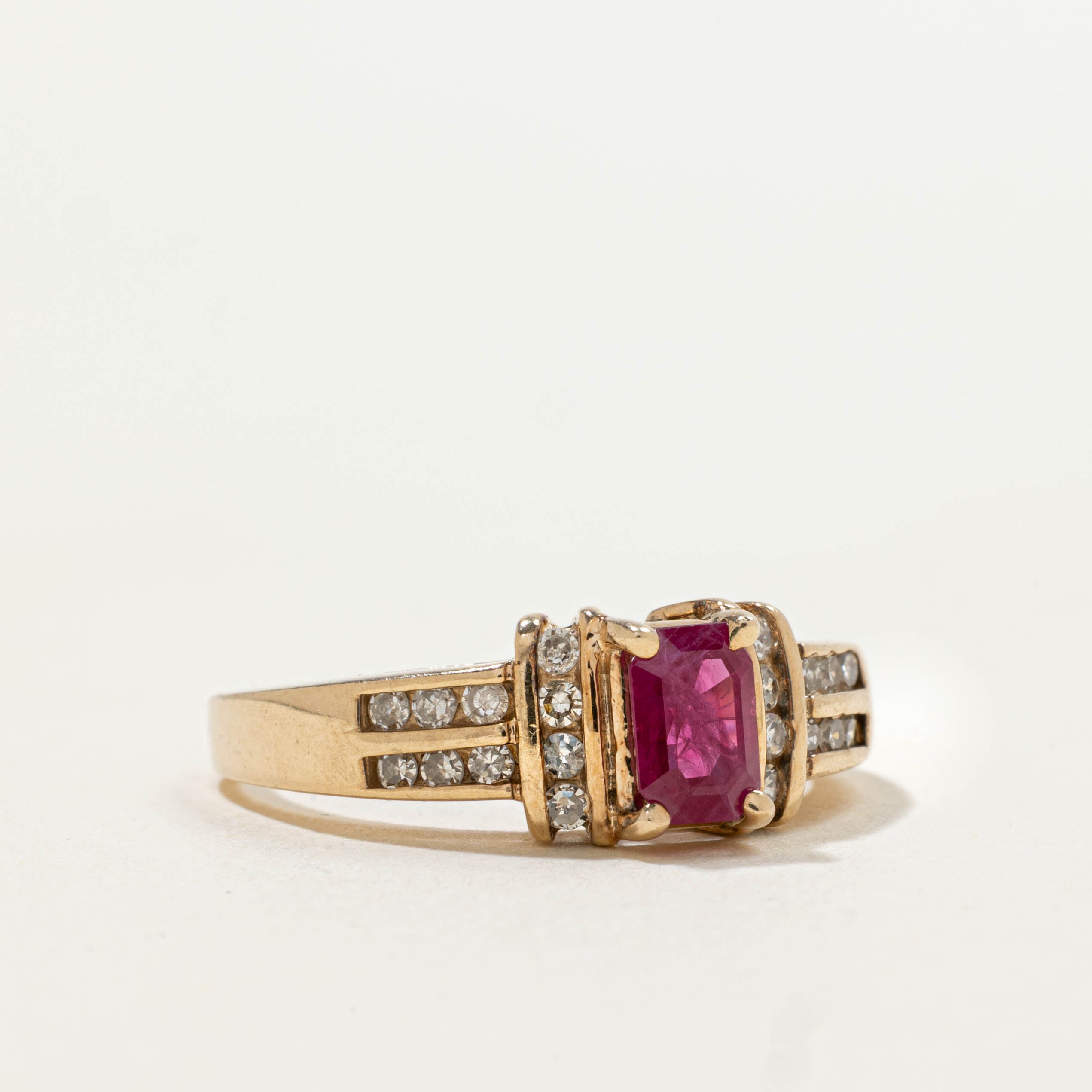 10k Channel Set Ruby & Diamond Ring | 0.60ct, 0.20ctw | SZ 6.75