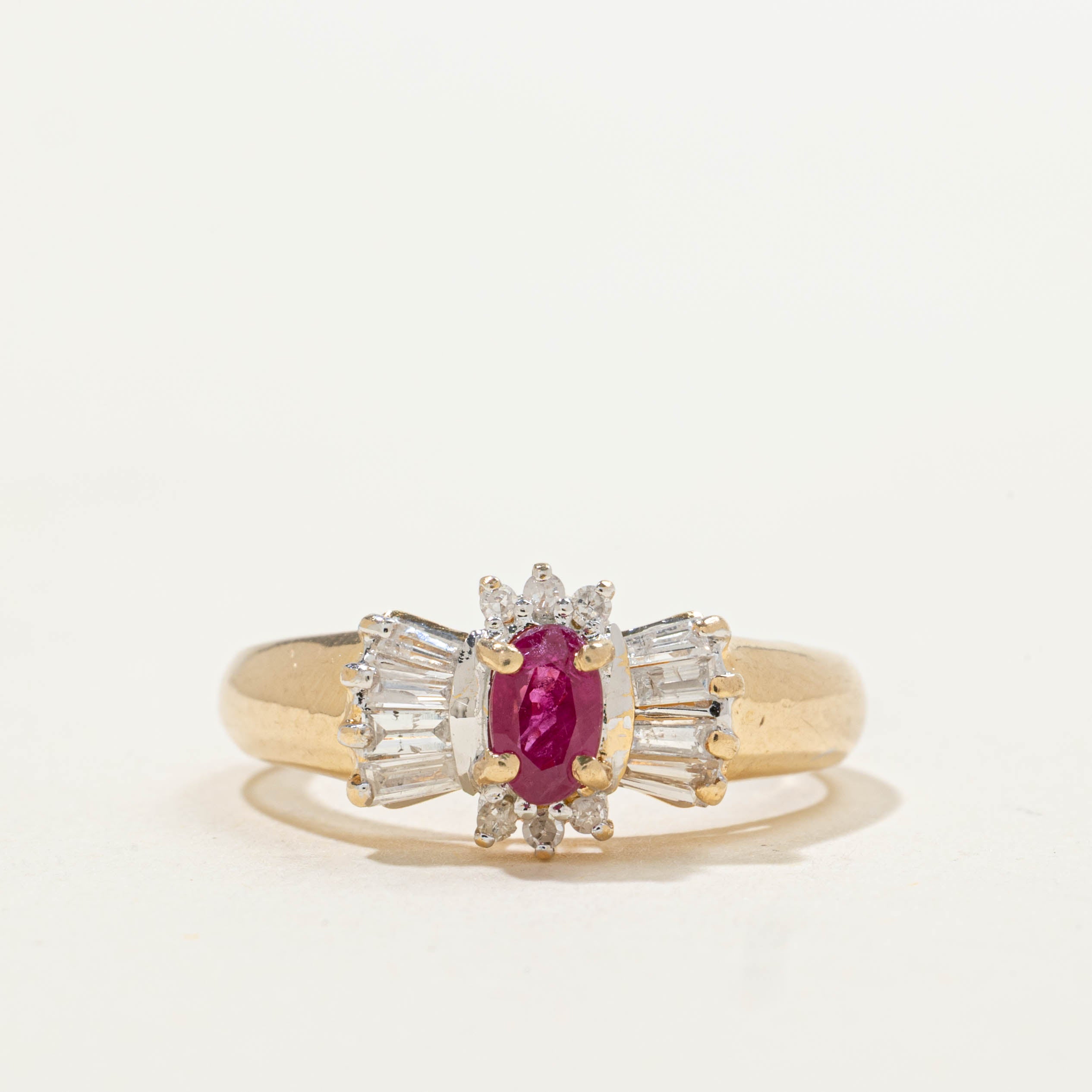 14k Ruby & Baguette Cut Diamond Ring | 0.24ct, 0.18ctw | SZ 5