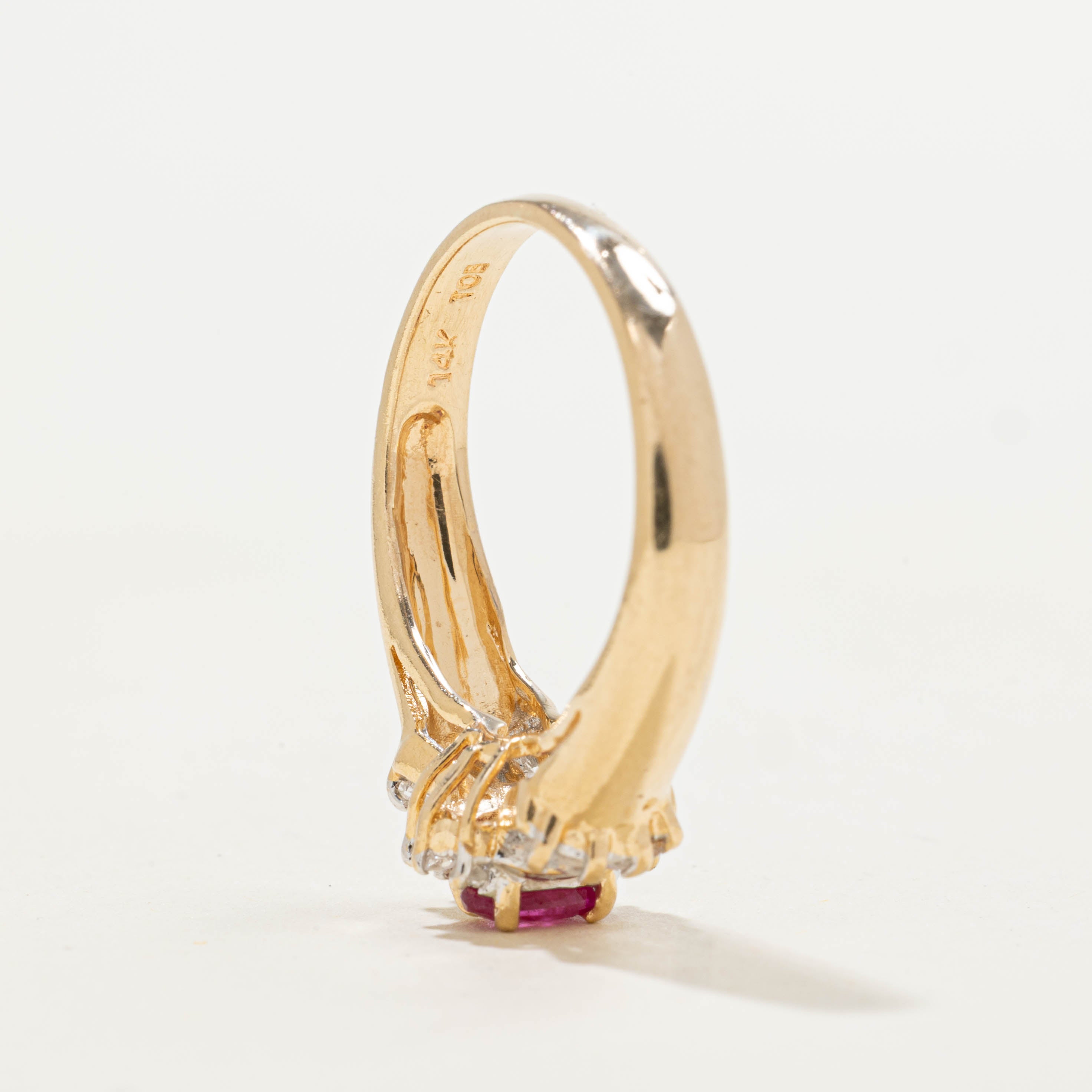 14k Ruby & Baguette Cut Diamond Ring | 0.24ct, 0.18ctw | SZ 5