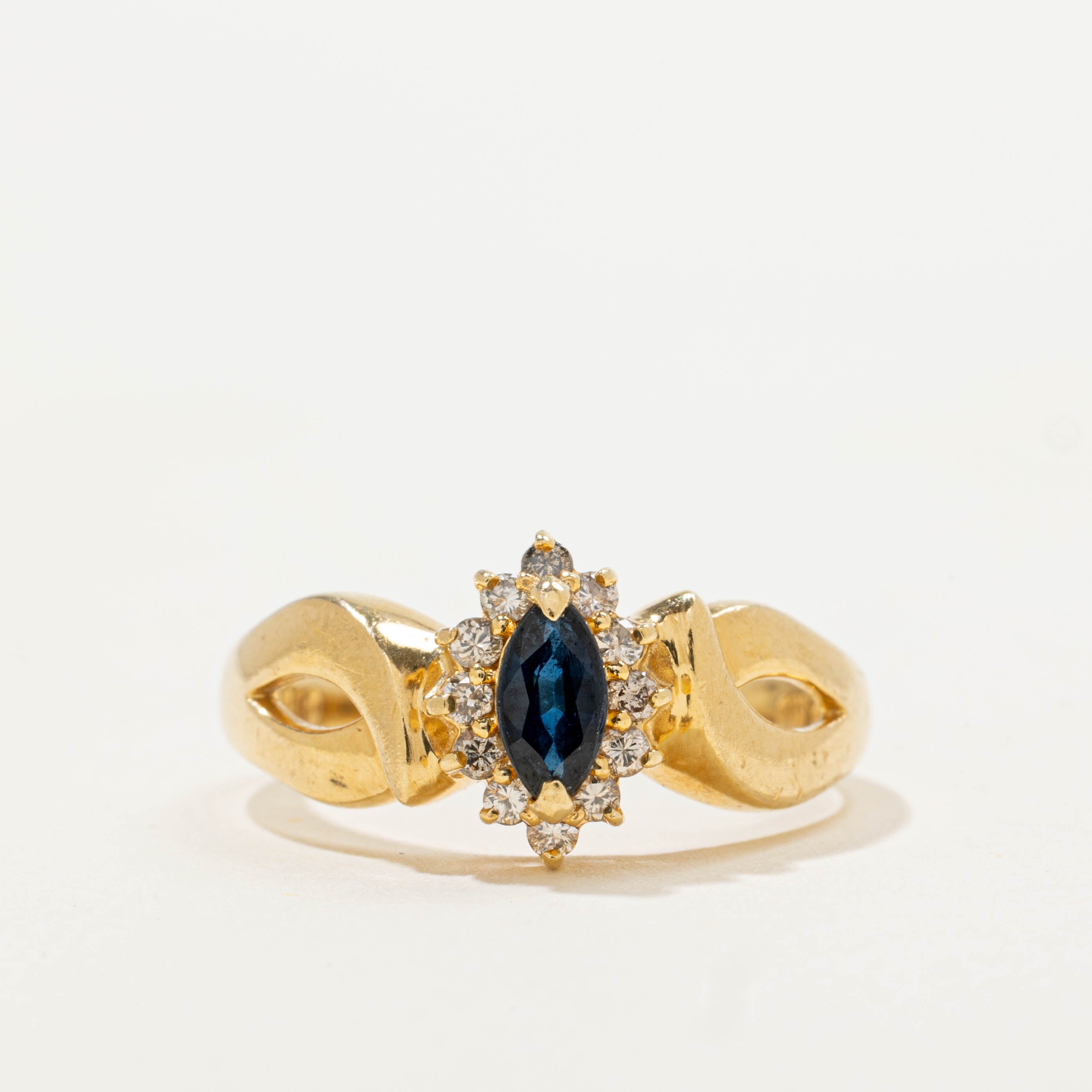 18k Sapphire & Diamond Petal Openwork Ring | 0.20ct, 0.19ctw | SZ 5.75